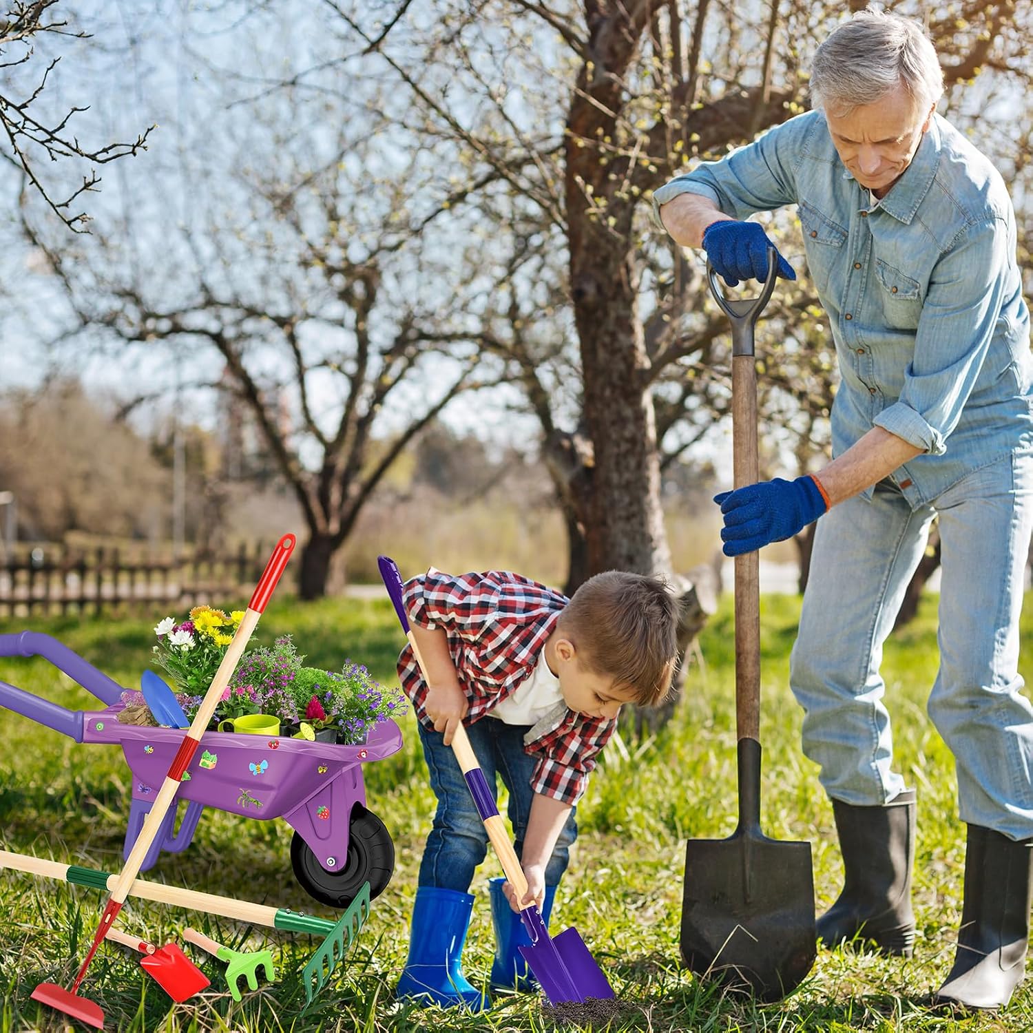 Thumbnail 4 de JONRRYIN Carriola per Bambini – Set giardinaggio completo con carriola, attrezzi e guanti (Viola)