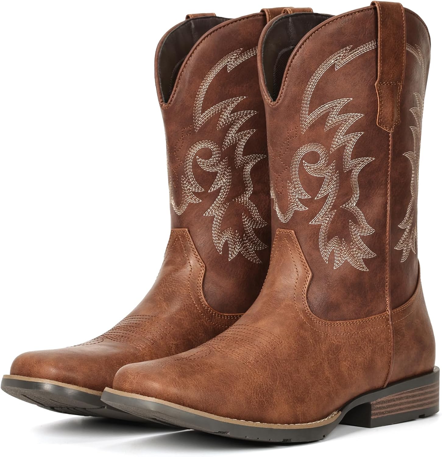 Detalle de IUV Men's Cowboy Boots, Square Toe with Classic Western Embroidery