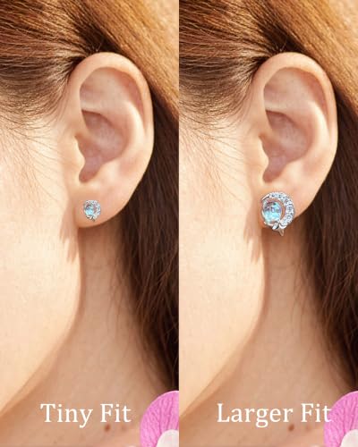Detalle de Weviway Sterling Silver Moonstone Stud Earrings – Moon and Star Design
