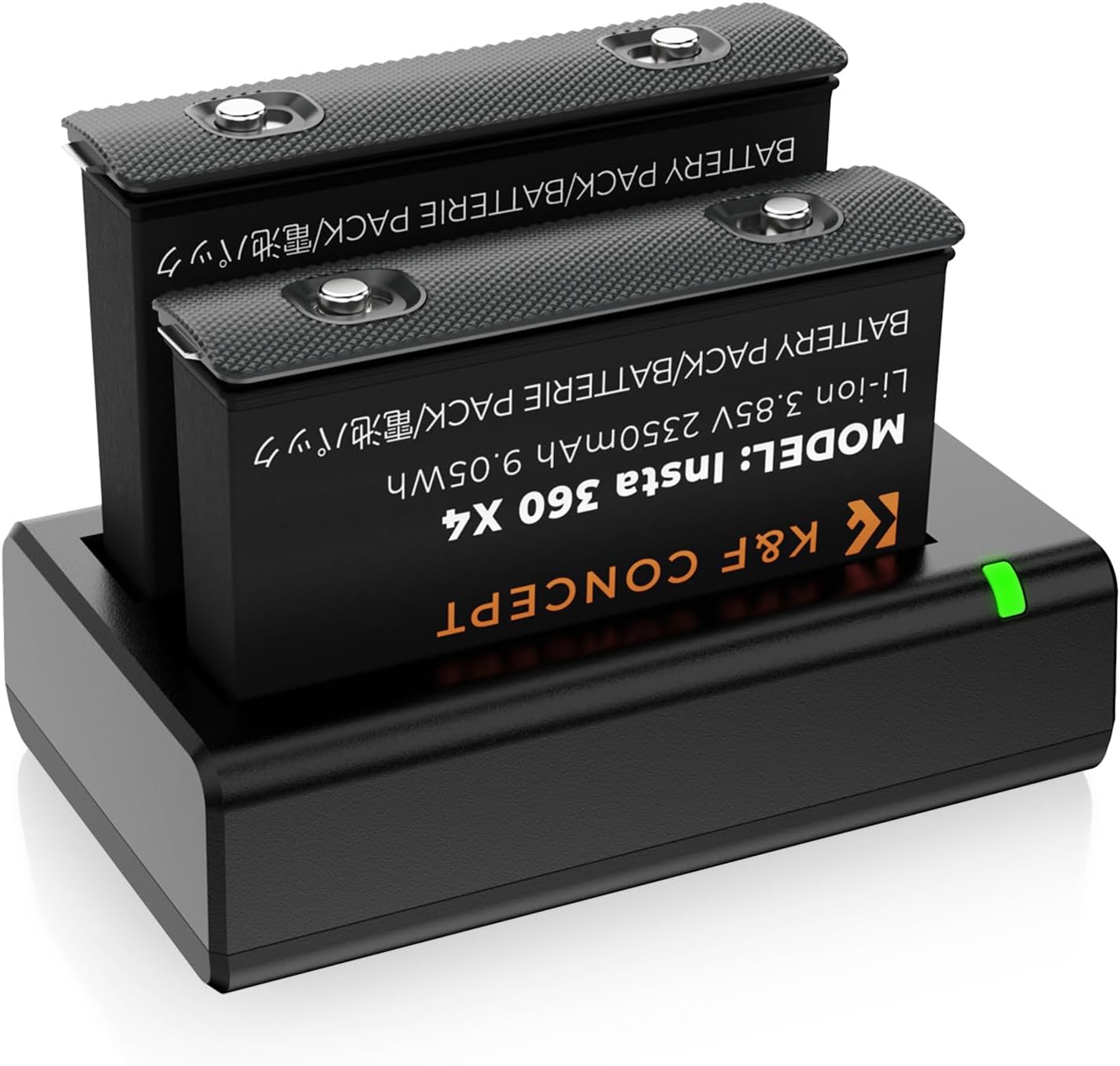 Detalle de K&F CONCEPT 2er-Pack Akku 2350mAh + Dual Slot LED Ladegerät für X4 Panorama-Sportkamera