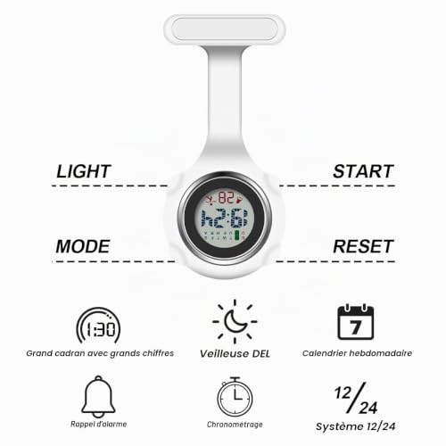 Detalle de Vicloon Montre Infirmière en Silicone avec Clip – Montre de poche fob et broche pour infirmières