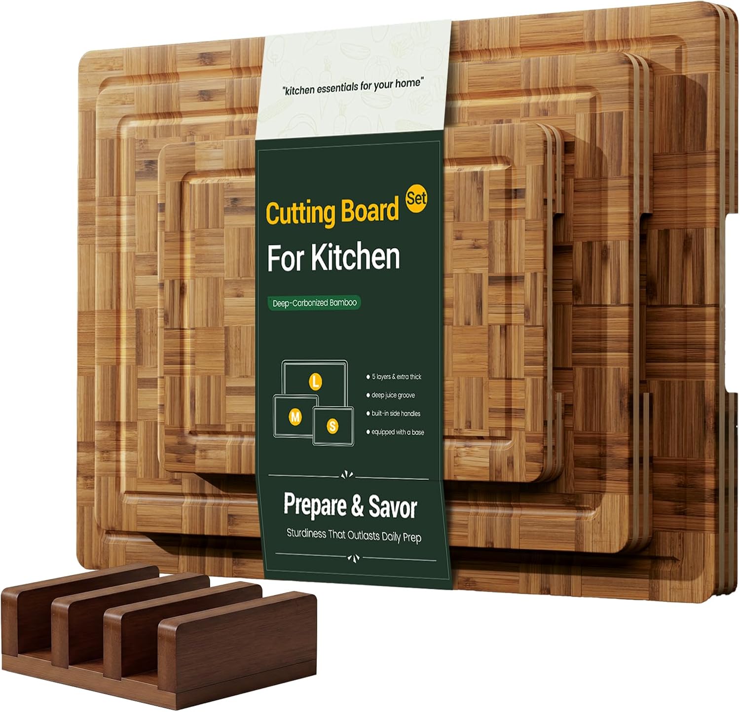 Detalle de Bamboo Cutting Board Set, 3-Piece