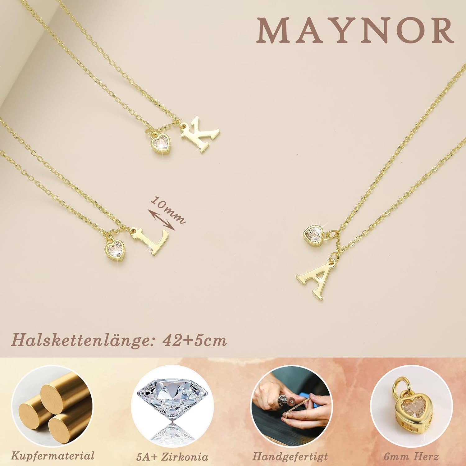 Detalle de Maynor Gold Buchstaben Kette mit 18K Vergoldung