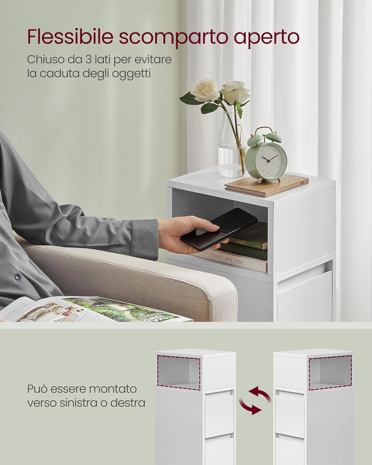 Thumbnail 3 de VASAGLE KAILYN Collezione – Comodini stretti in set di 2, 2 cassetti e scomparto, Bianco Nuvola (LET856W01)