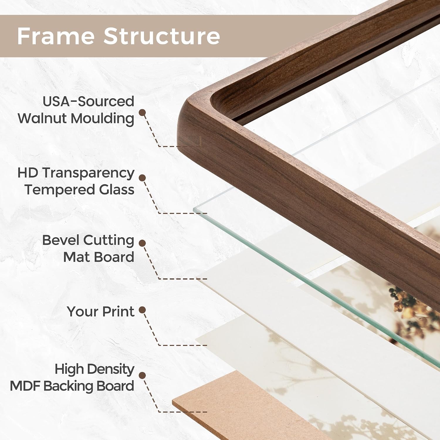 Detalle de FLYJOE 11x14 Picture Frame in Natural Walnut Wood with Tempered Glass (Fits 8x10 Photos)