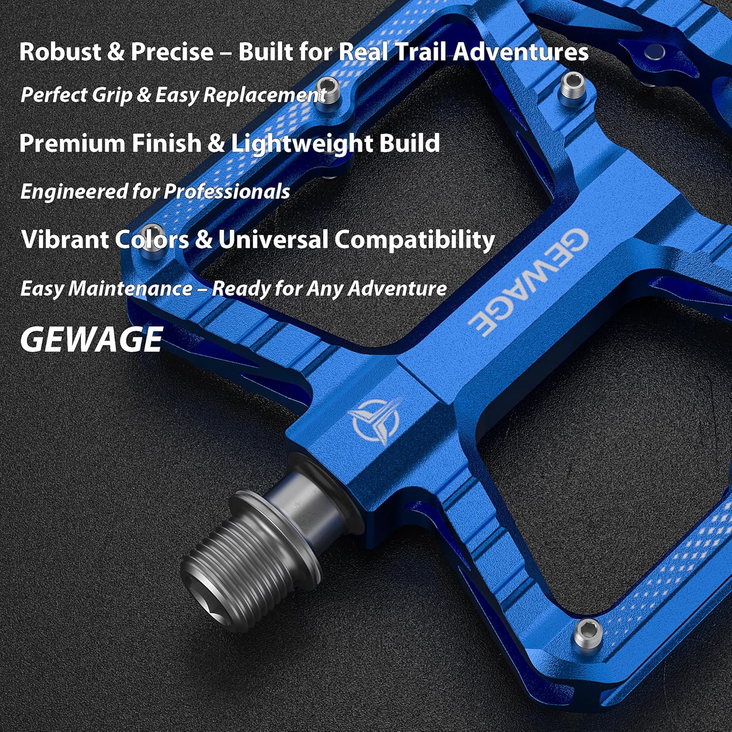Thumbnail 6 de GEWAGE pédales VTT en aluminium usiné CNC à grande surface, 16 picots antidérapants remplaçables