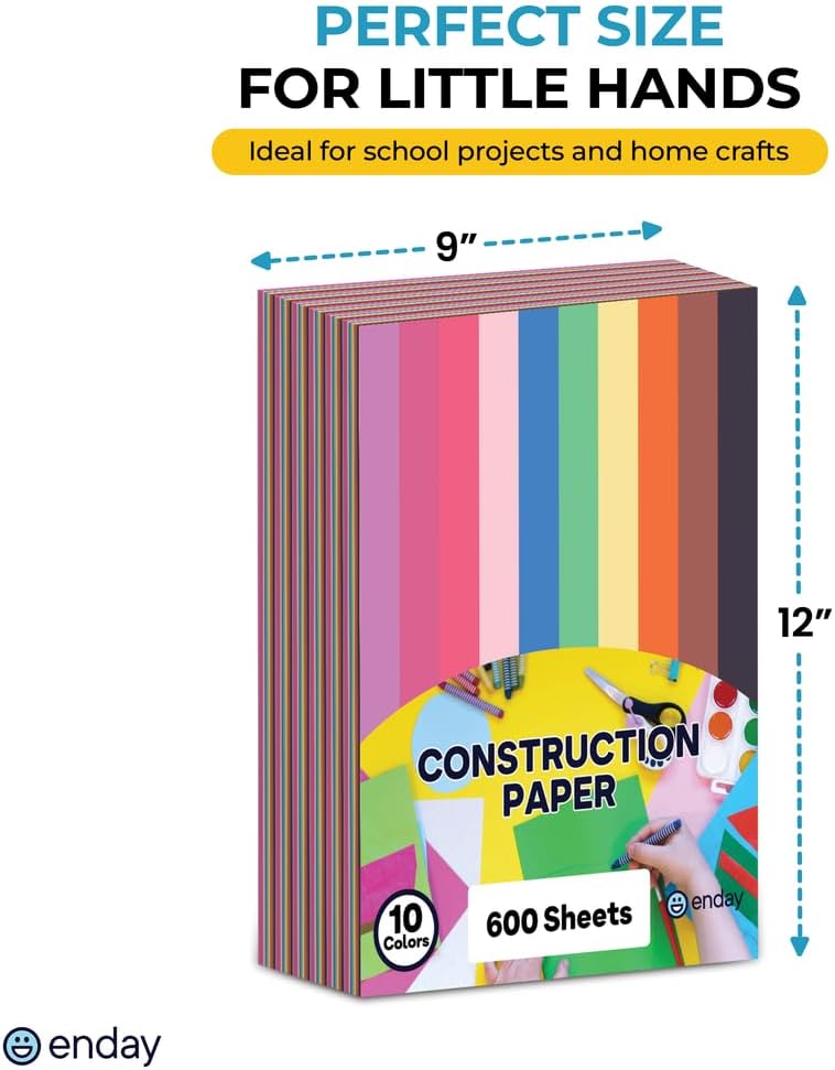 Detalle de Enday Construction Paper Assorted Colors (9" x 12"), 600 Sheets