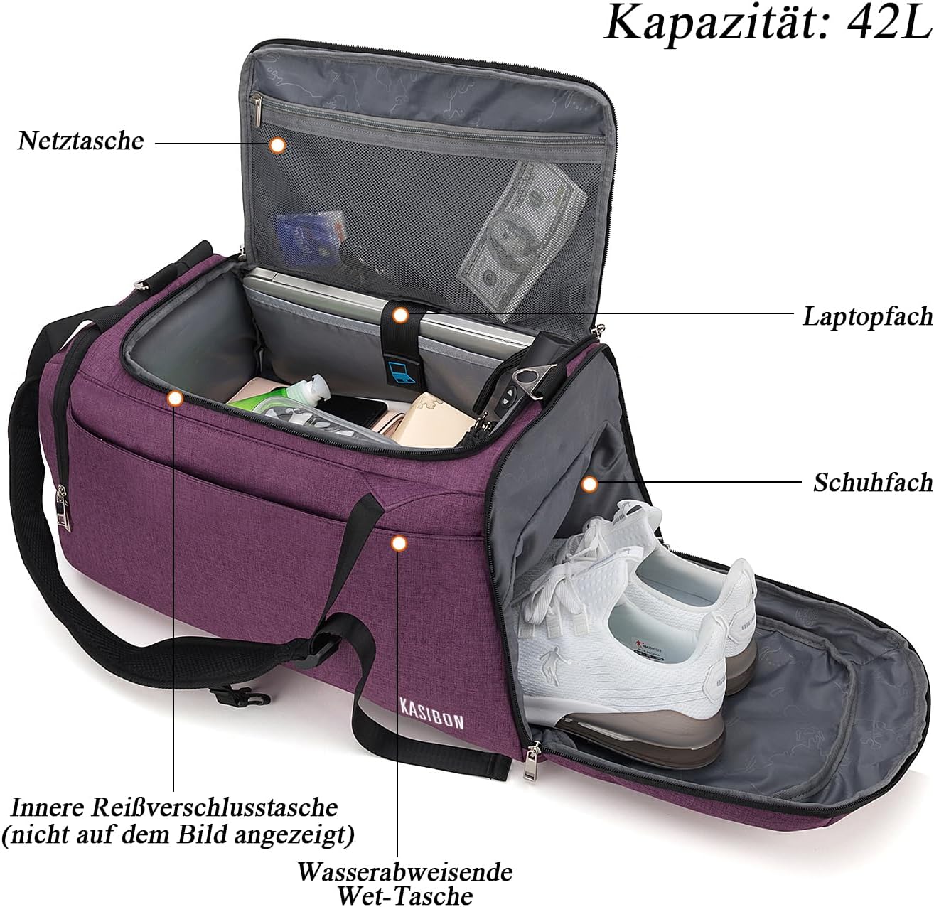 Thumbnail 1 de 42L Sports Duffle Bag with Separate Shoes Compartment, Wet Pocket & Combination Lock