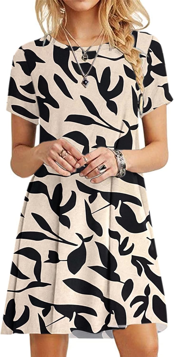 Detalle de MOLORANI Robe d'été pour Femme – Robe t-shirt décontractée, manches courtes, plage et bureau