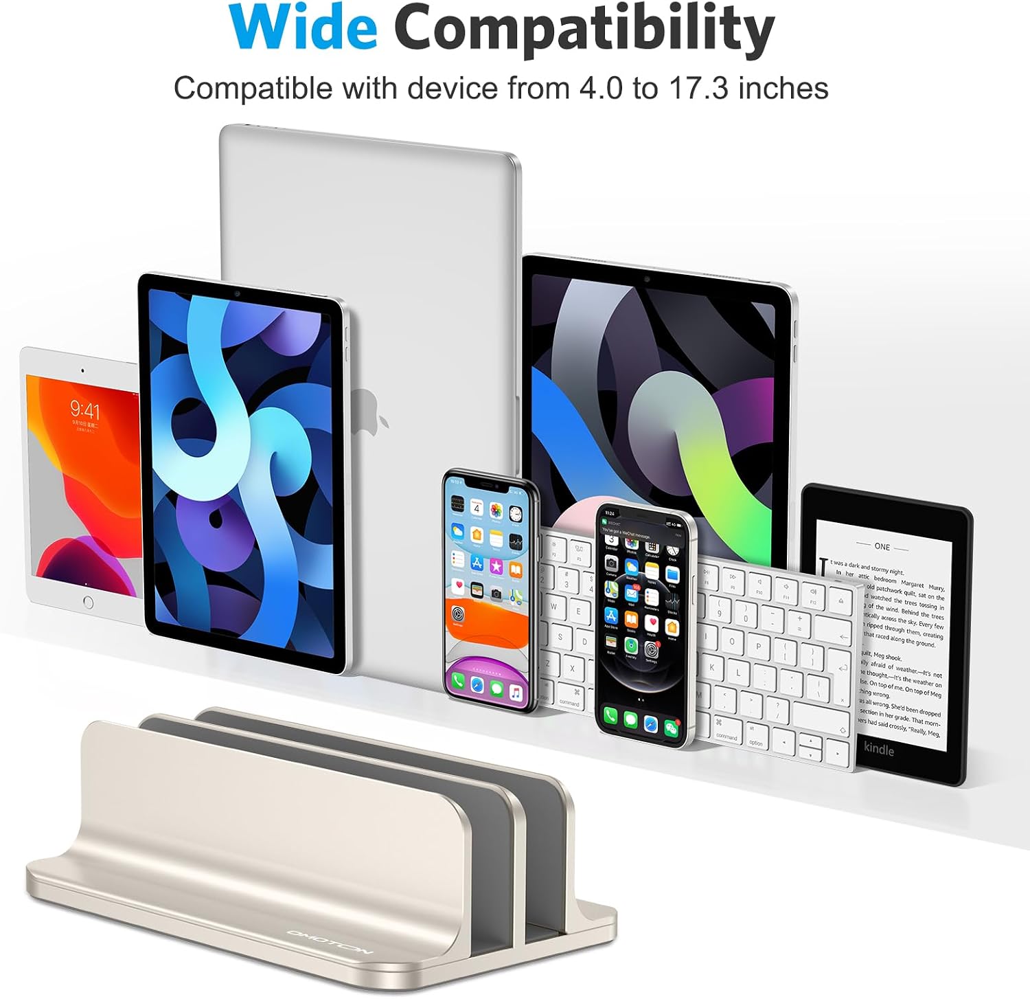 Detalle de OMOTON Dual Vertical Laptop Stand, Adjustable Aluminum Holder in Starlight
