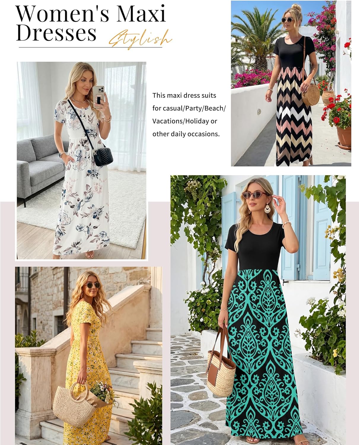 Thumbnail 1 de AUSELILY Damen Kurzarm Sommer-Casual Long- und Maxikleid mit Taschen
