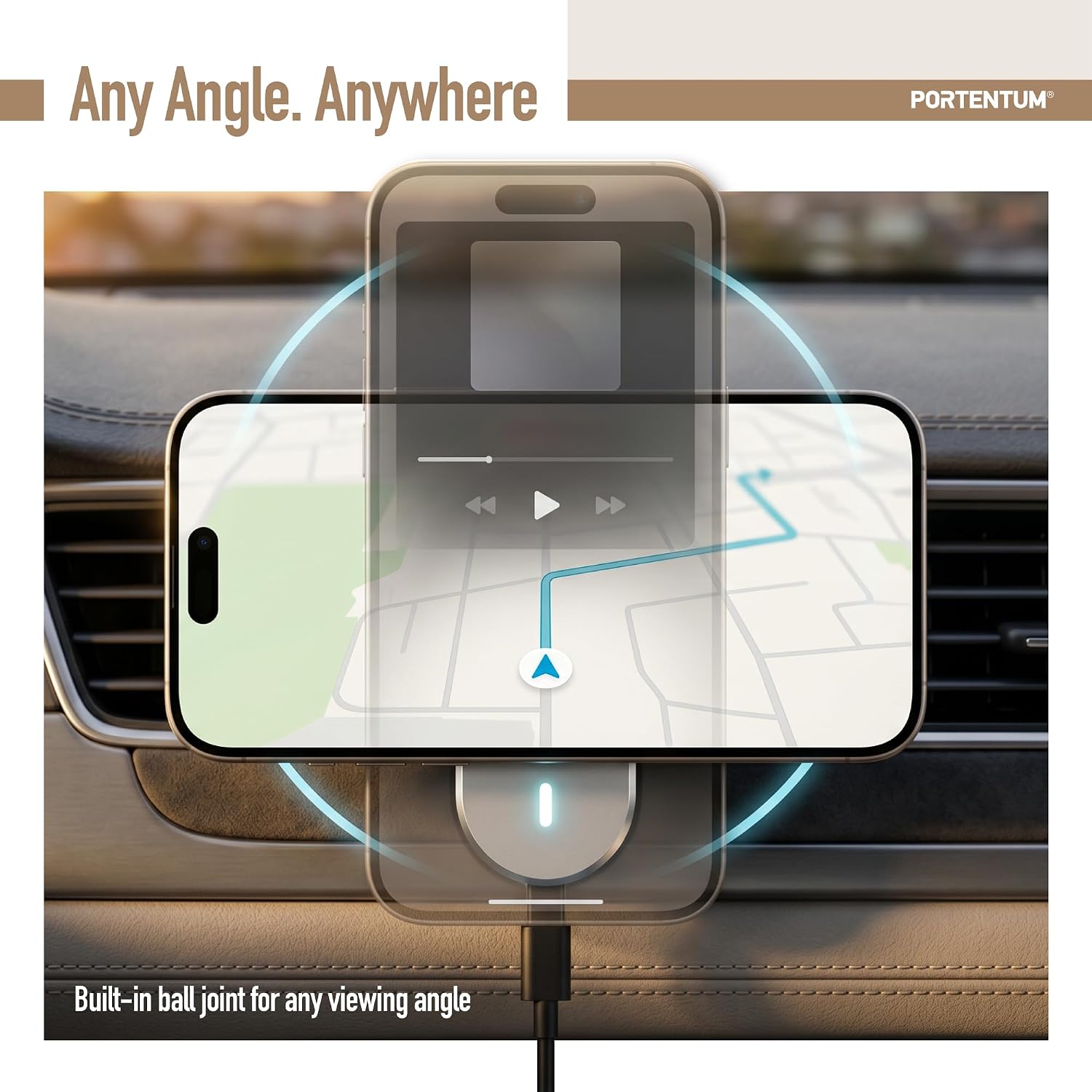 Thumbnail 3 de PORTENTUM Qi2.2 25W magnetic car phone holder with active cooling