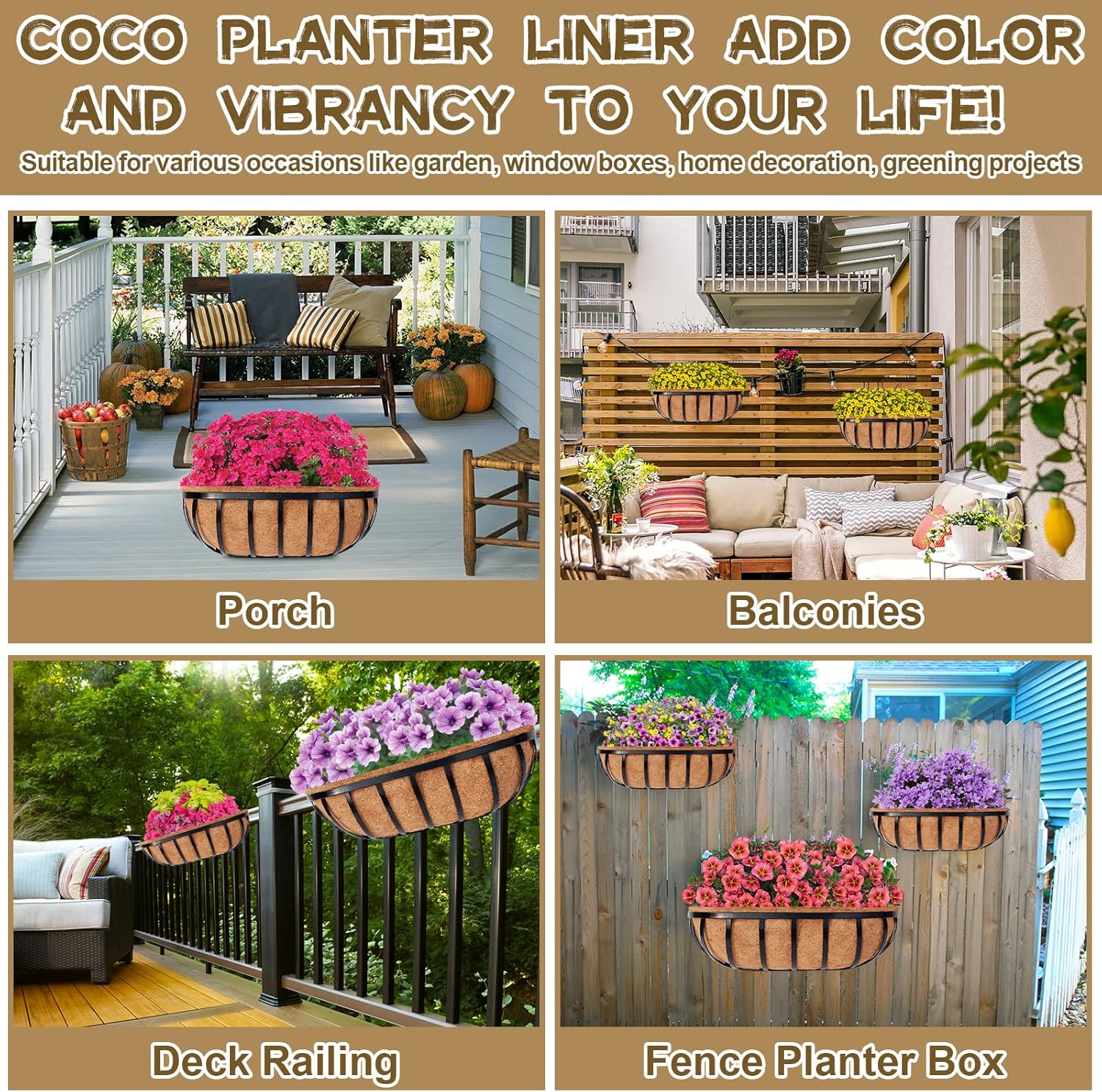 Thumbnail 6 de Riare 4-Pack 24-Inch Coconut Coir Planter Liners for Hanging Baskets and Wall Pots