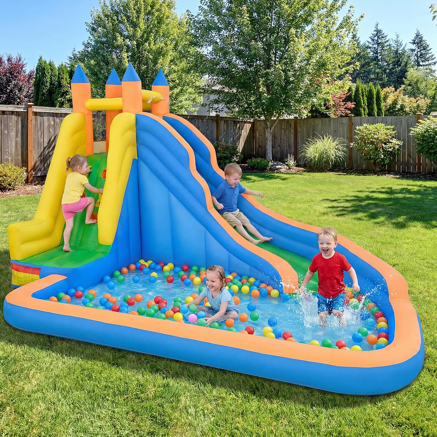Detalle de Costzon Inflatable Water Slide: Giant Backyard Water Park with Climbing Wall and Splash Pool