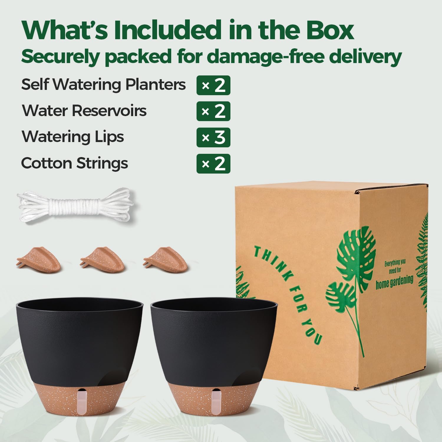 Thumbnail 5 de T4U Self-Watering Plant Pots, 25 cm Black 2-Pack with Water-Level Window