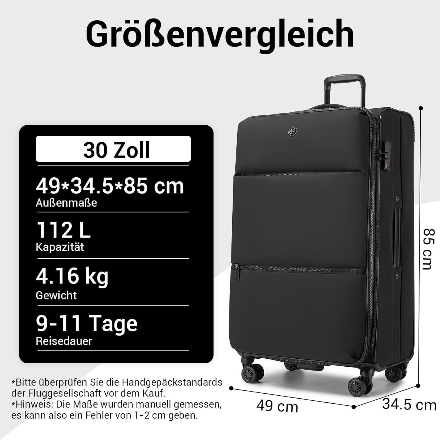 Detalle 2 de Miss Lulu Erweiterbarer Großkoffer – 112 L, 4 Rollen, leichter, wasserdichtes Nylon