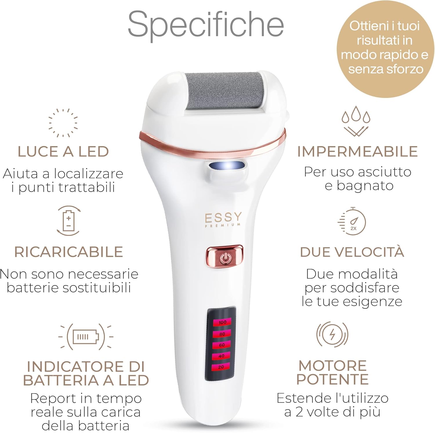 Thumbnail 1 de Essy Pedicure Elettrica Professionale per Piedi con 5 Rulli Sostituibili (Bianco) – Lima per calli e duroni