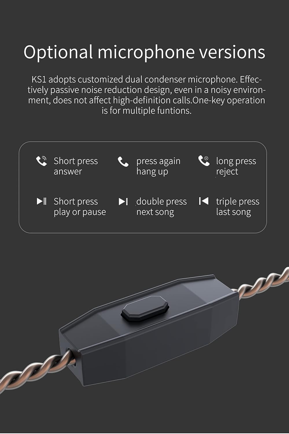 Thumbnail 6 de Yinyoo KBEAR KS1 Wired In-Ear Monitors, 10 mm Dynamic Driver, White with Mic