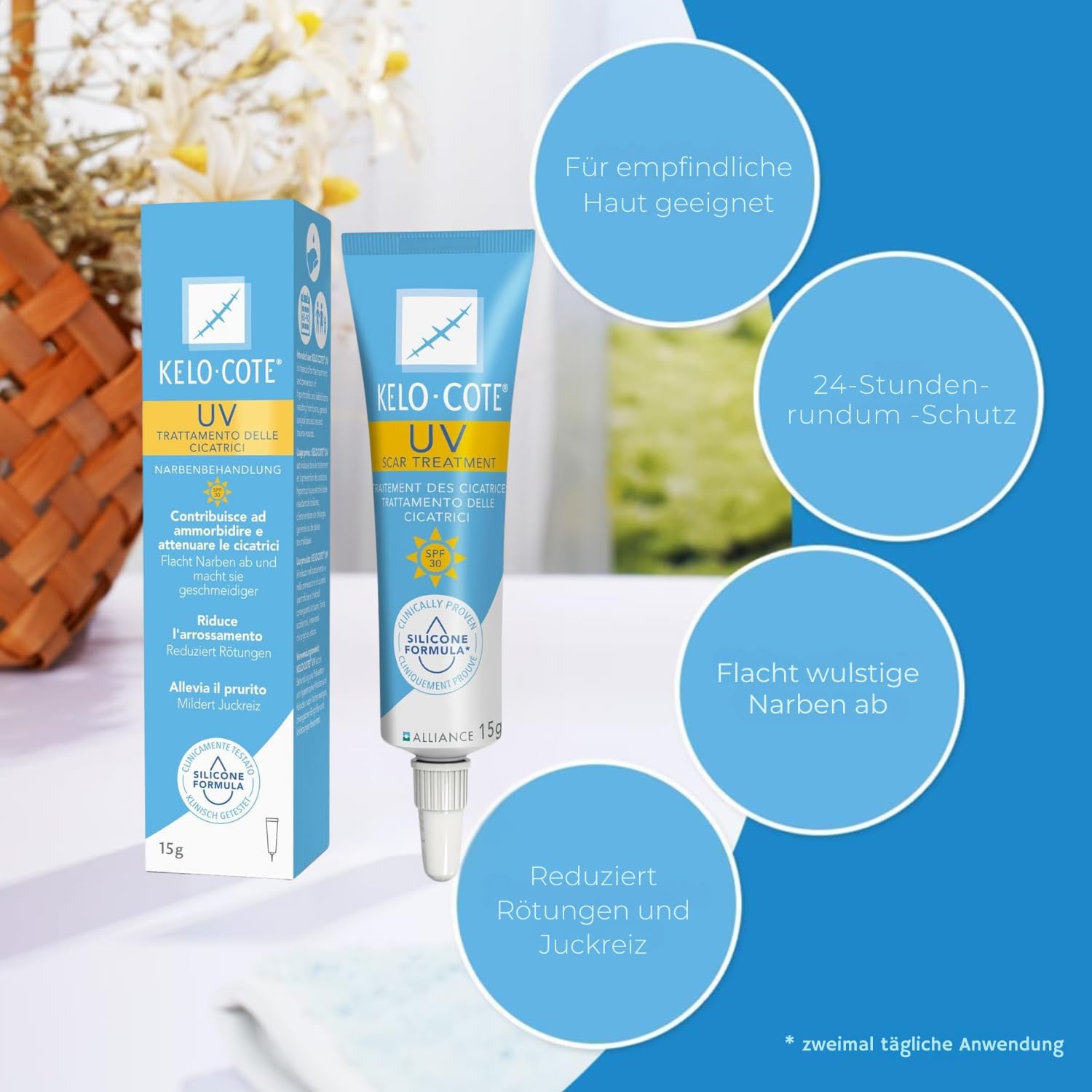 Detalle de KELO-COTE UV SPF30 Silikon-Narben-Gel 15 g – Schutz und Glättung für Narben