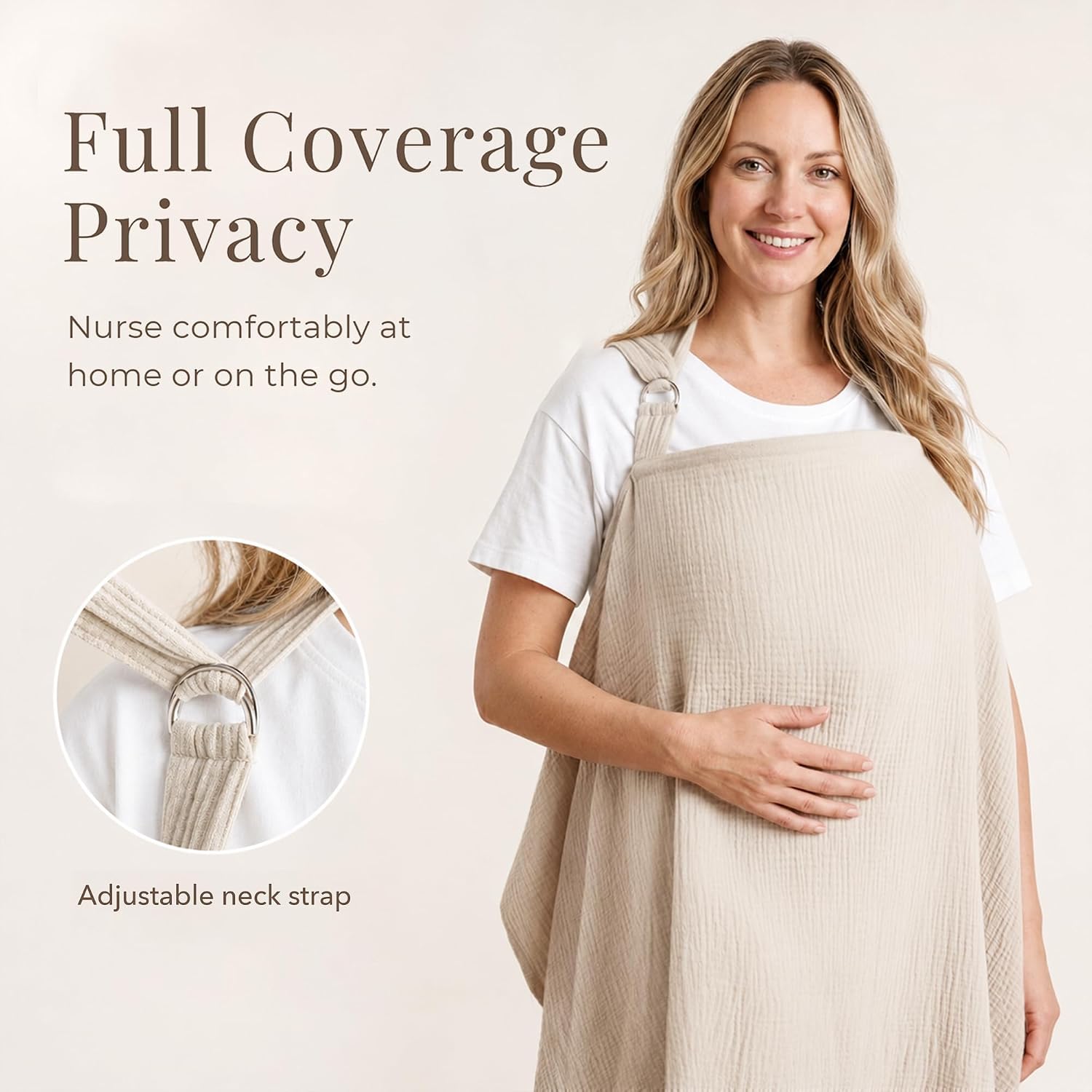 Thumbnail 1 de Konssy BRJ07 Muslin Nursing Cover with Rigid Hoop, 100% Cotton, Summer Wheat