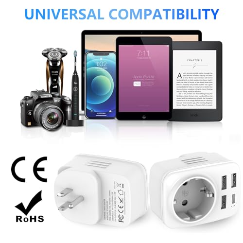 Detalle de Clomnpe Adaptador Enchufe USA 5 en 1 (2 piezas) – Europeo a Americano con 3 USB y USB-C