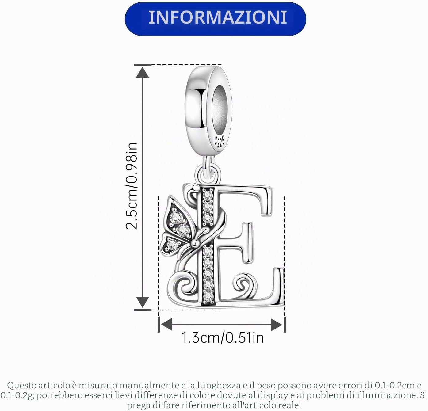 Thumbnail 3 de CYCUFF Ciondolo a forma di lettera A farfalla in argento 925 – charms per bracciali e collane