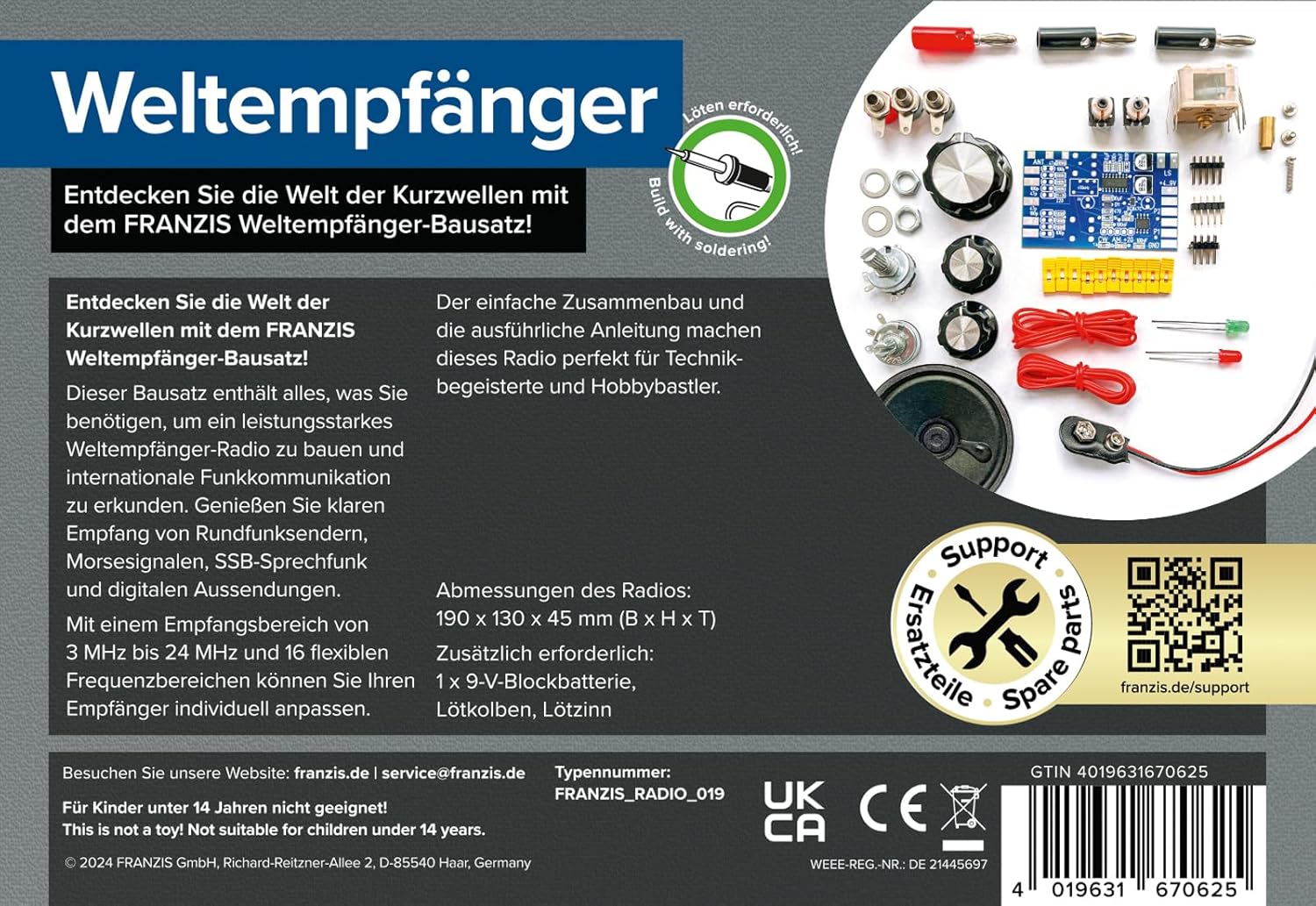 Detalle 2 de FRANZIS 67062 Weltempfänger – DIY-Radio für UKW, Kurz- und Mittelwelle
