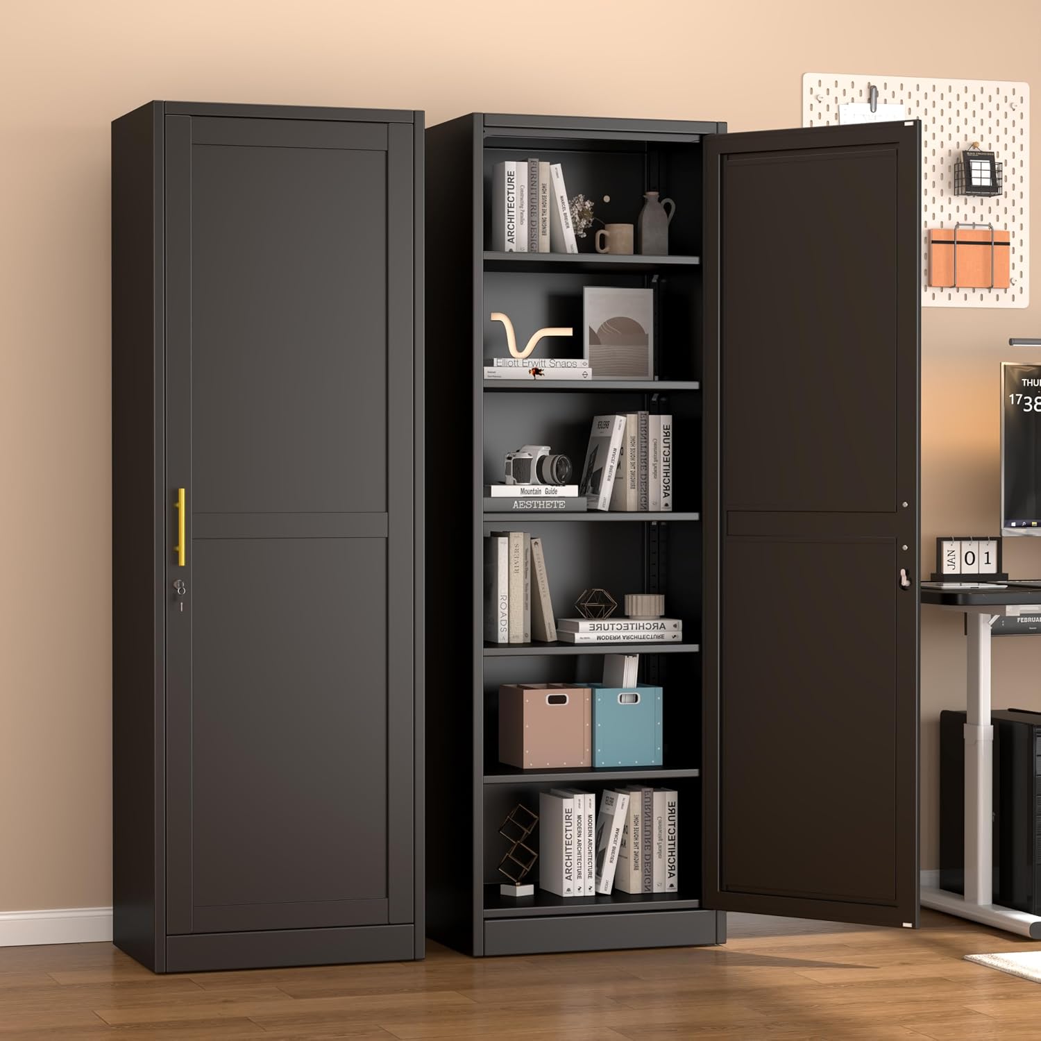Detalle 2 de Ckzbx Metal Locker Cabinet, 67-Inch Tall, Black, with Adjustable Shelves