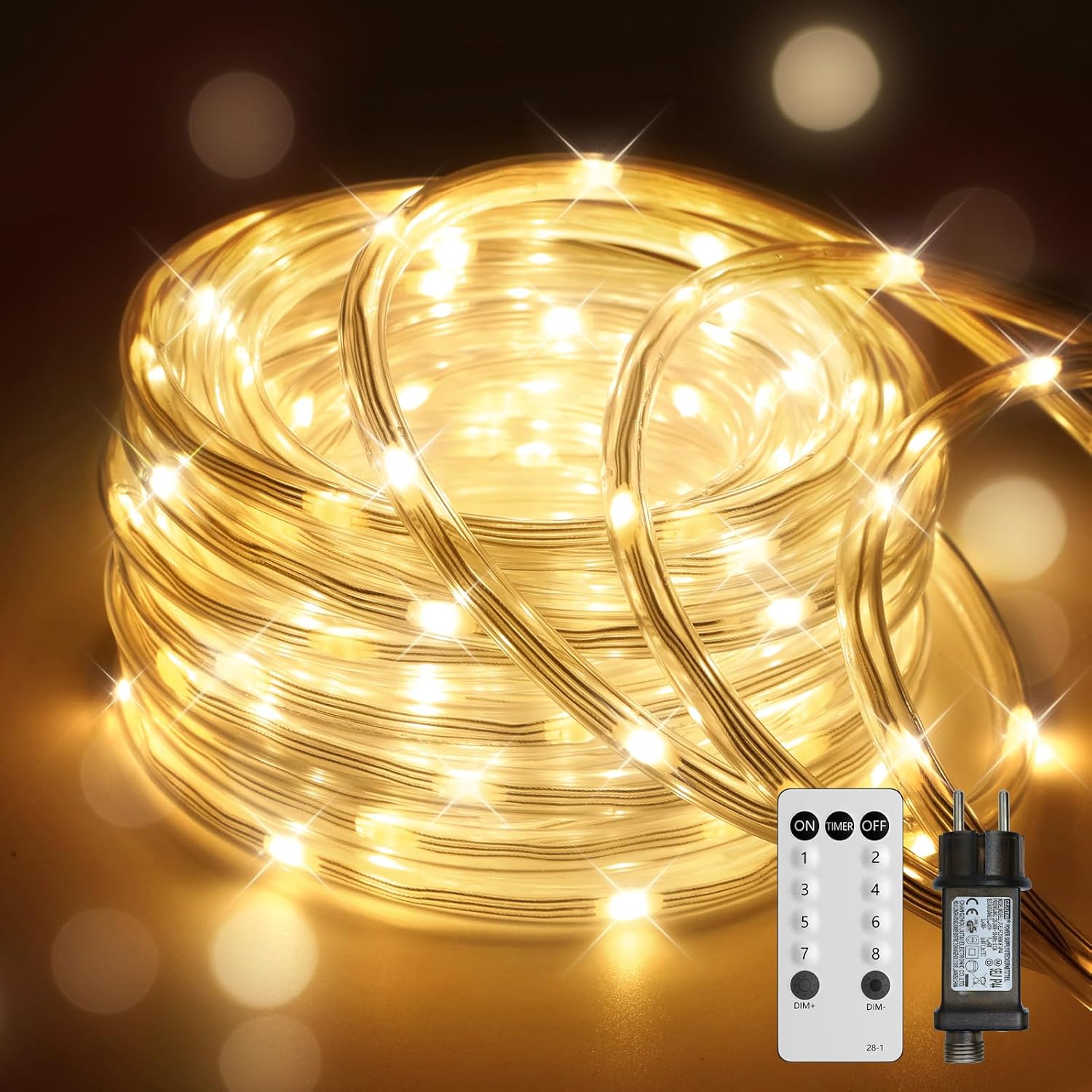 Detalle de LED Schlauch 20 m mit 400 LEDs für außen – Lichterkette IP67, 8 Modi, dimmbar mit Fernbedienung & Timer