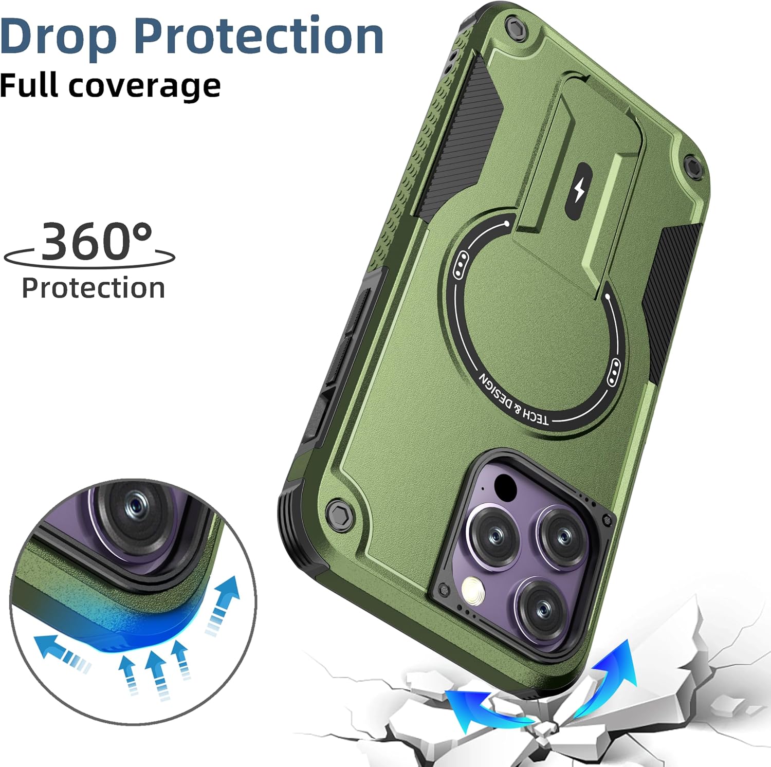 Thumbnail 4 de Tuvror Magnetic Case with Stand for iPhone 14 Pro Max (Green) – MagSafe Compatible, Rugged Kickstand