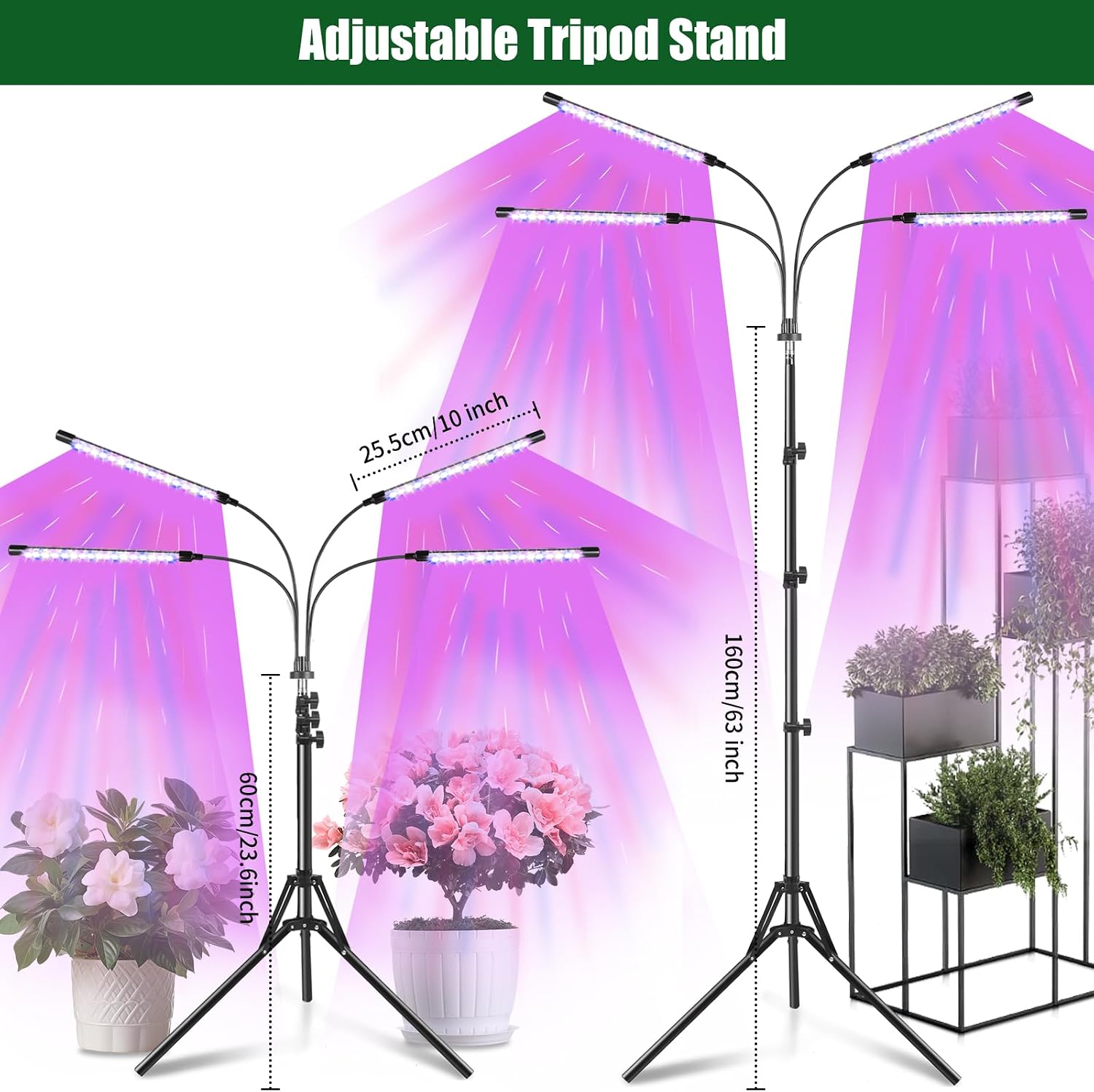 Detalle 2 de Railee Pflanzenlampe 120 LEDs Vollspektrum 🌱