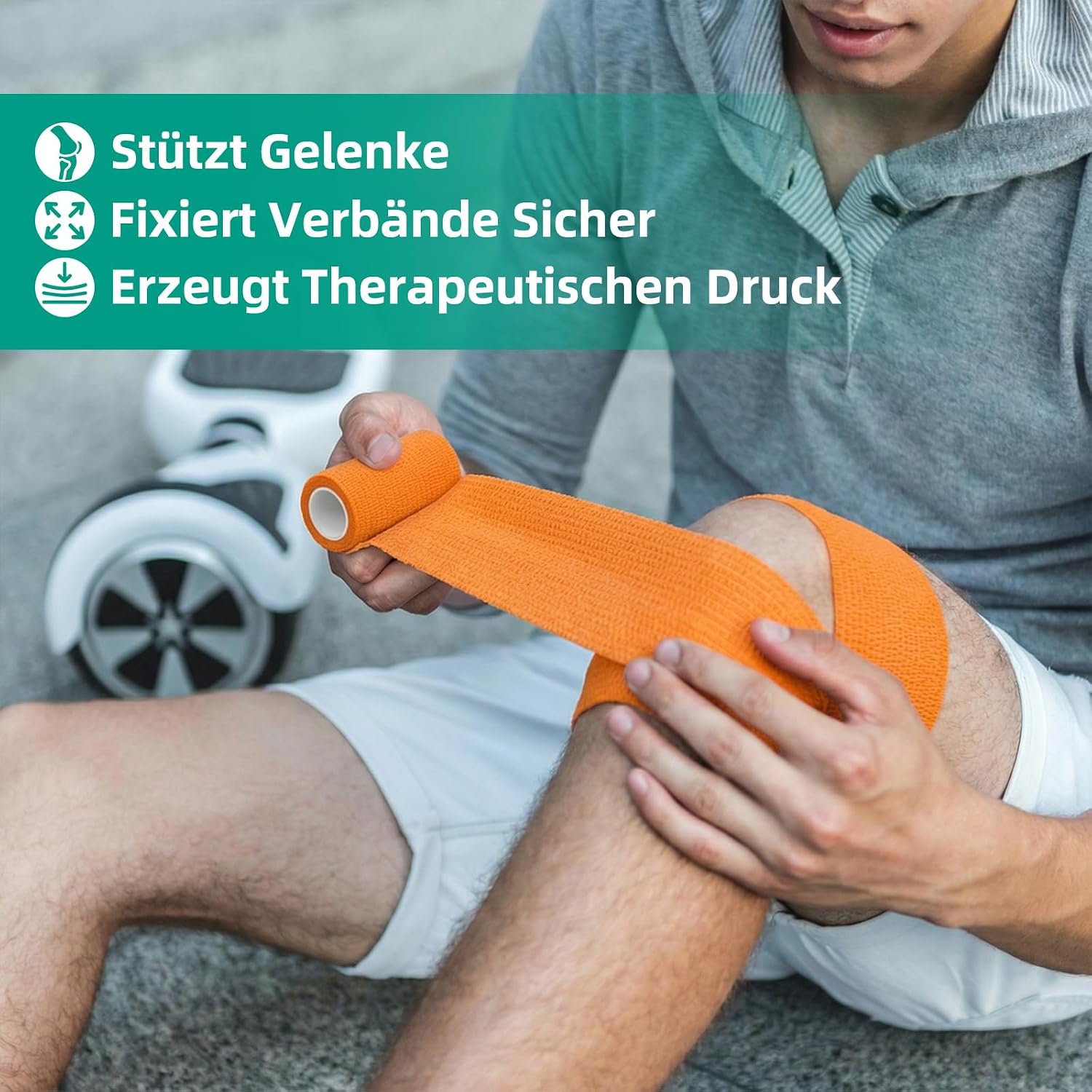 Detalle de HONYAO selbstklebende Kohäsionsbinde – 10 Rollen, 7,5 cm × 4,5 m, elastisch für Erste Hilfe & Sport (10 Farben)