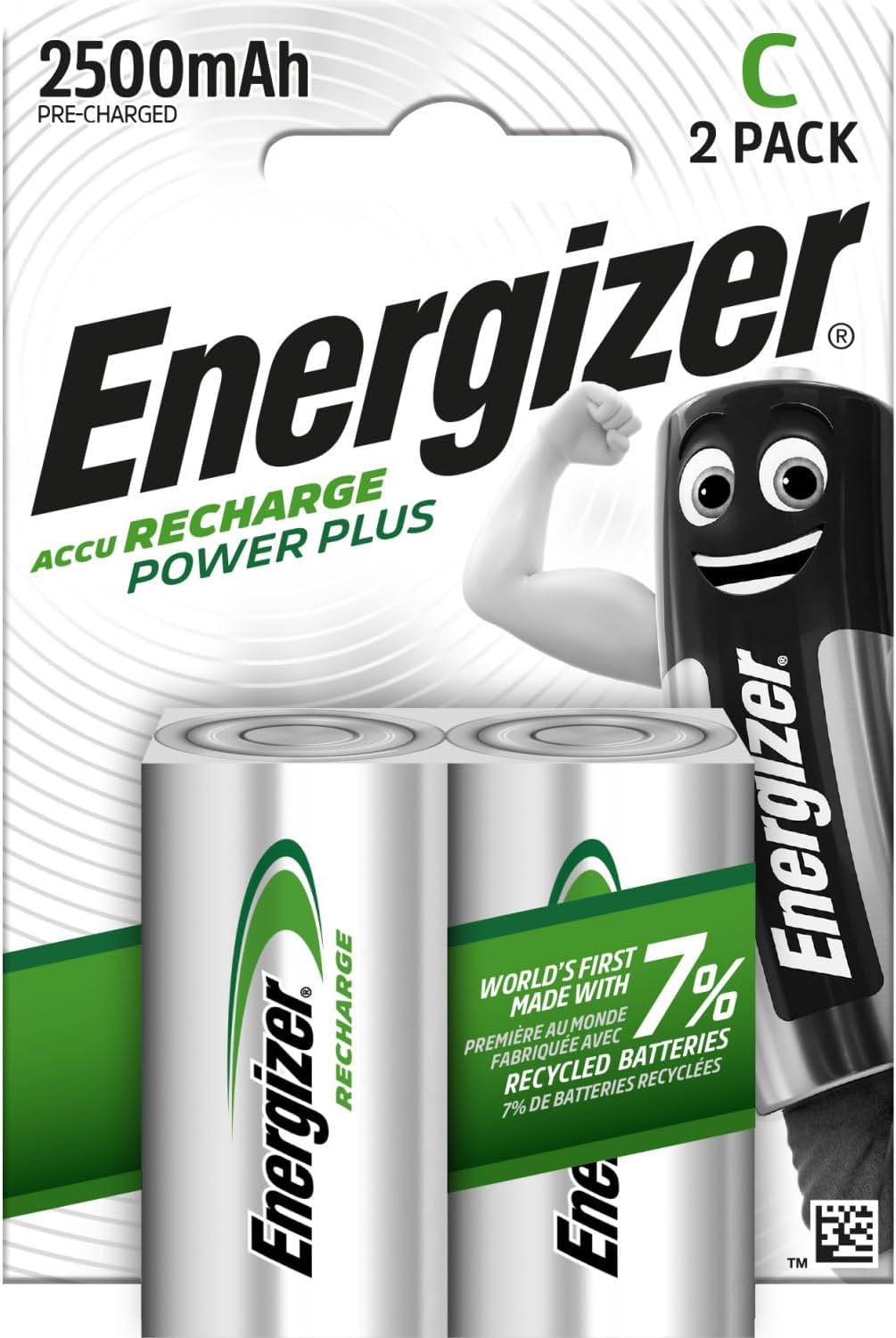 Detalle de Energizer Recharge Power Plus C Batteries (2 Pack) – 2500 mAh NiMH, Long‑Lasting Power for Toys, Radios and Torches