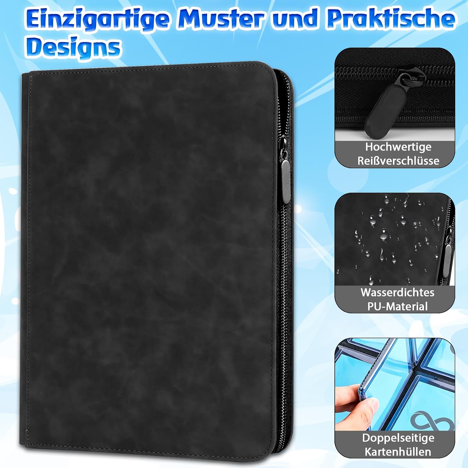 Detalle 2 de Toploader Sammelkarten Album für 112 Karten – 4 Fächer, 3x4 Zoll, Schwarz