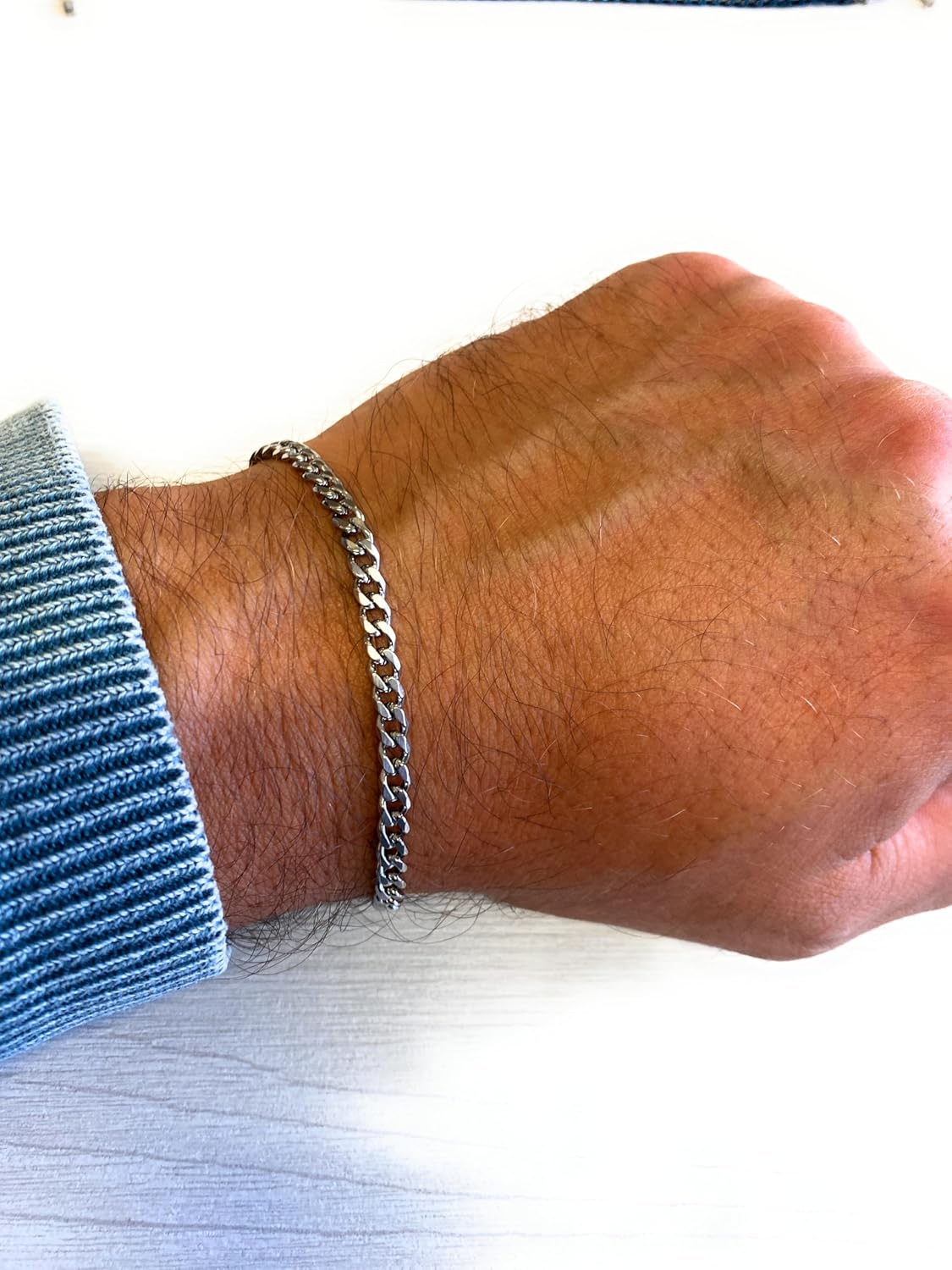 Detalle de 10:10 Bracciale Uomo Catena Cubana Grumetta in Acciaio Inox con Finitura PVD