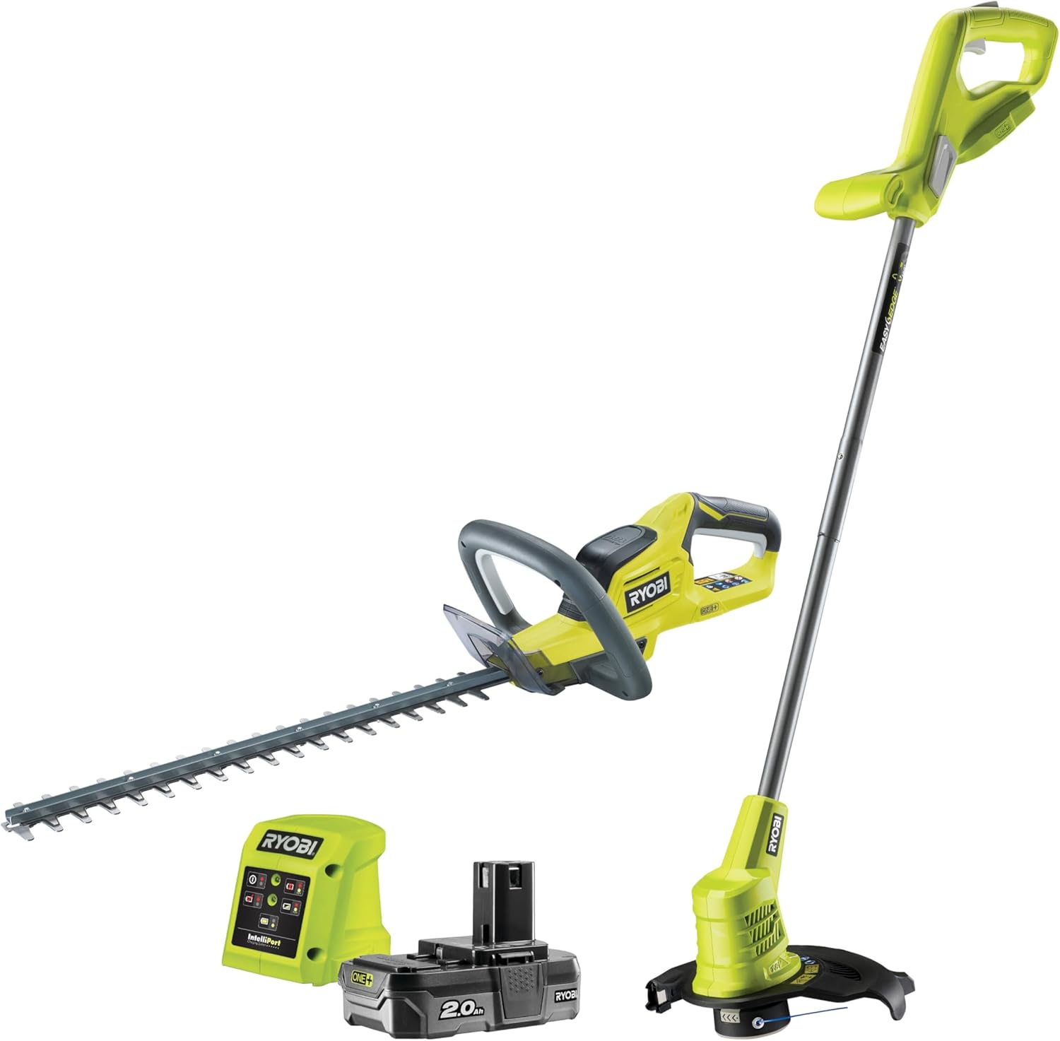 Detalle de Ryobi RHT1845LT25M20 Kit Tagliasiepi e Tagliabordi a Batteria 18V ONE+ con 2.0 Ah e Caricabatterie