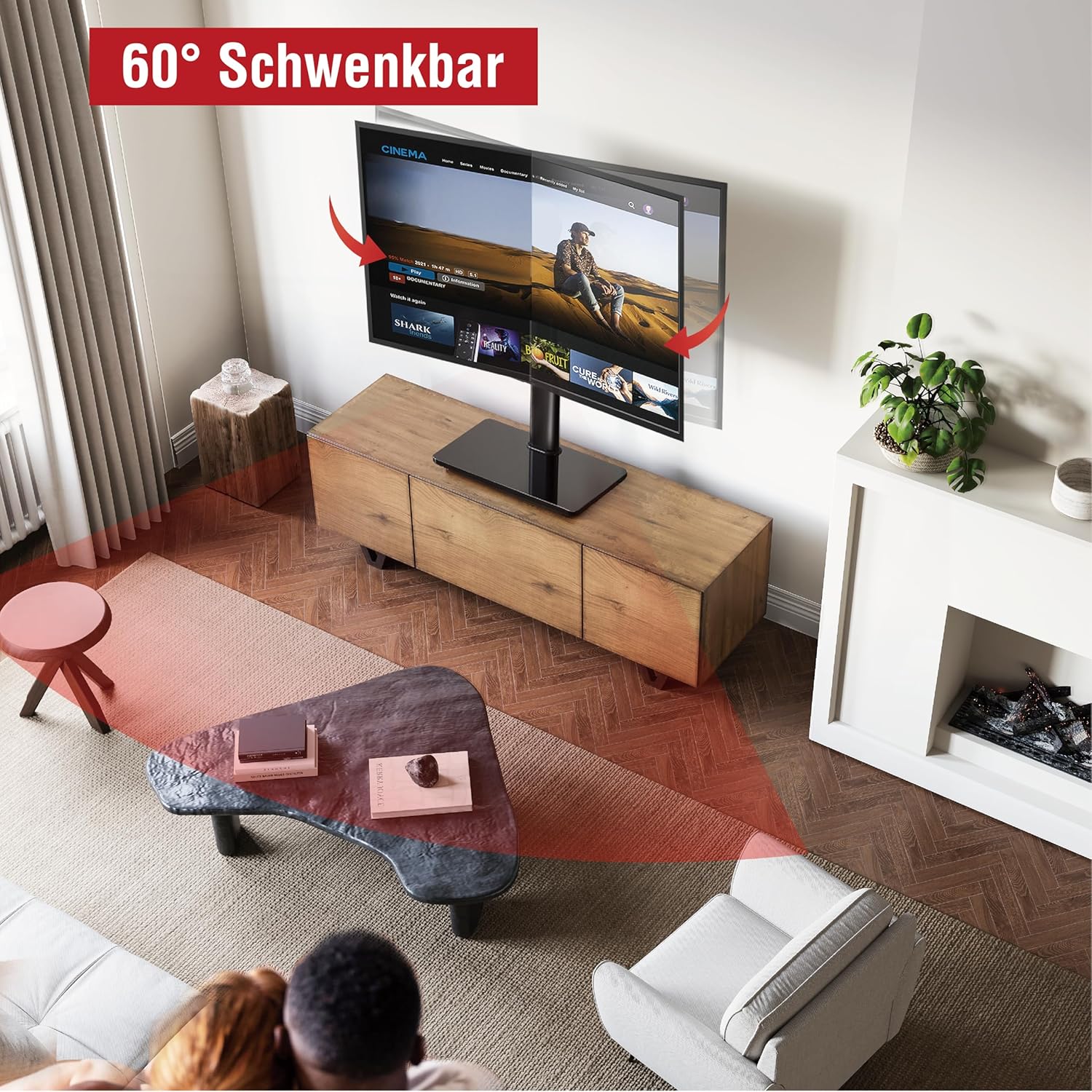 Detalle de AOKCOS TV Standfuss: Höheneinstellung 900 mm, neigbar & schwenkbar für 32–75 Zoll Fernseher
