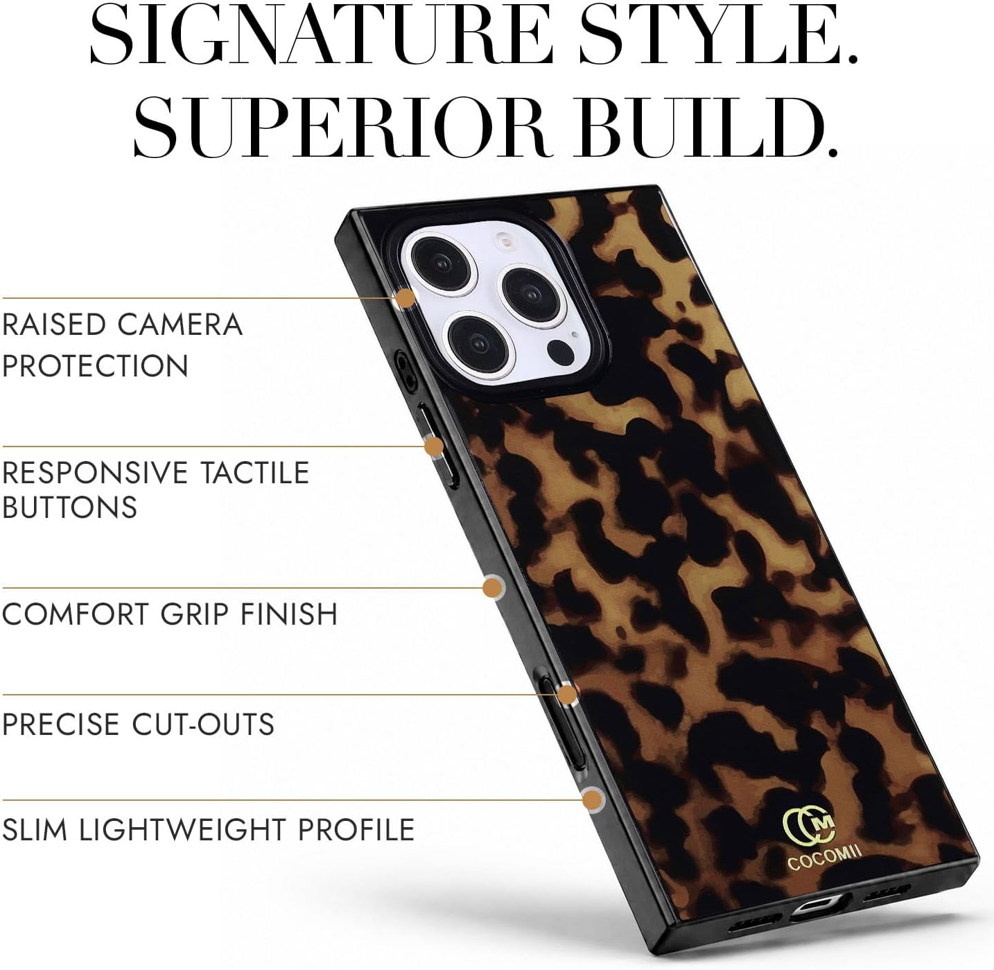 Detalle de COCOMII iPhone 16 Pro Rectangle Case, Chestnut Tortoiseshell, MagSafe-Compatible