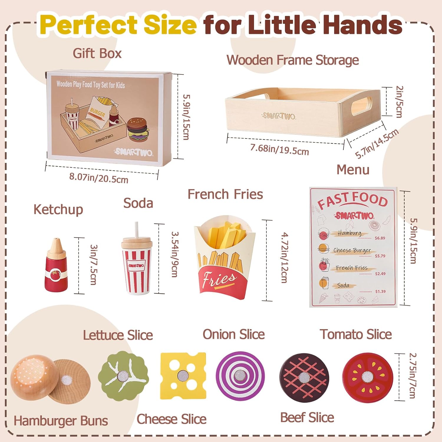 Thumbnail 4 de Smartwo Wooden Fast Food Play Set: Burger, Fries & Drink with Menu for Kids