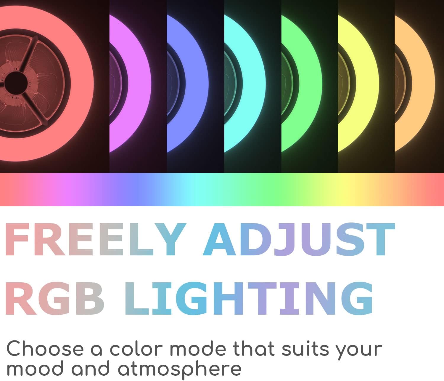 Detalle de BKZO 55 cm Smart LED Ceiling Light with Fan — RGB, Dimming, and App Control