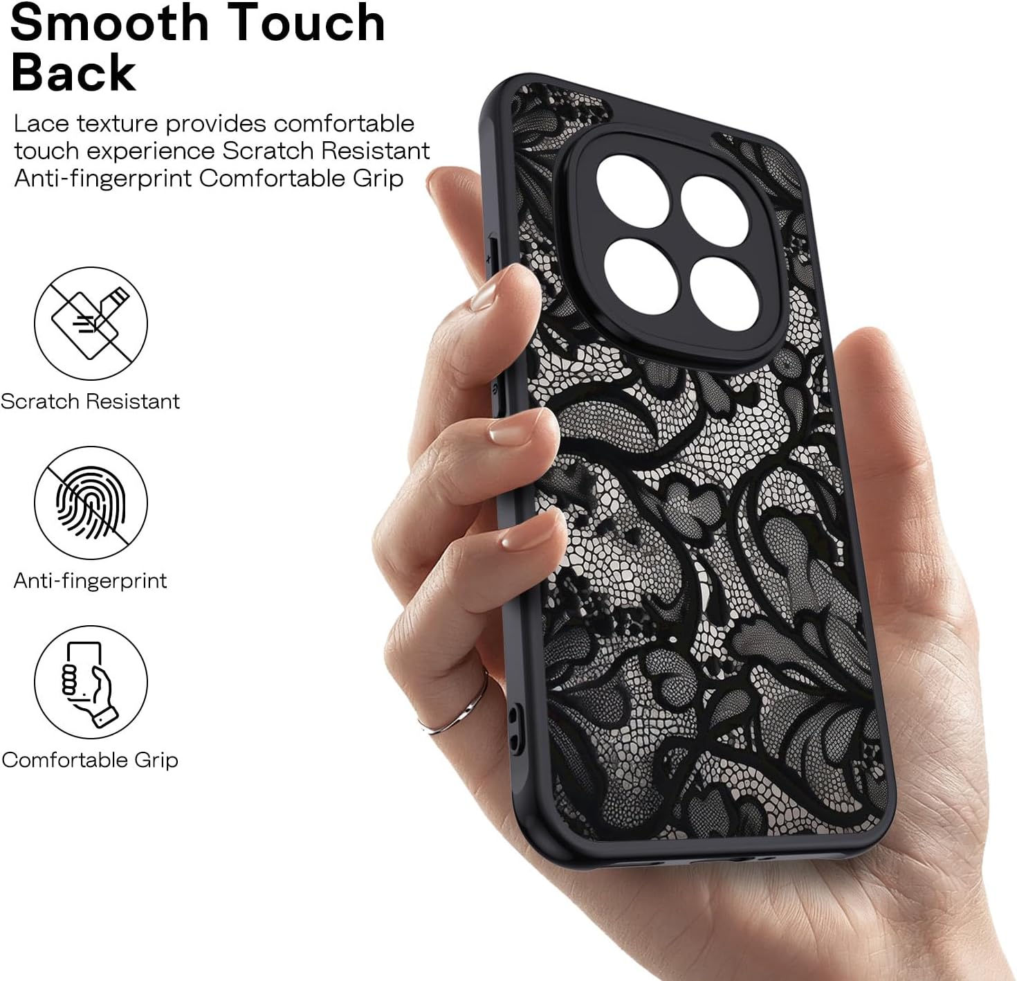 Thumbnail 5 de Coque XTCASE pour Xiaomi Redmi Note 15 Pro Plus 5G – Motif vintage en dentelle noire, dos PC dur + bumper TPU