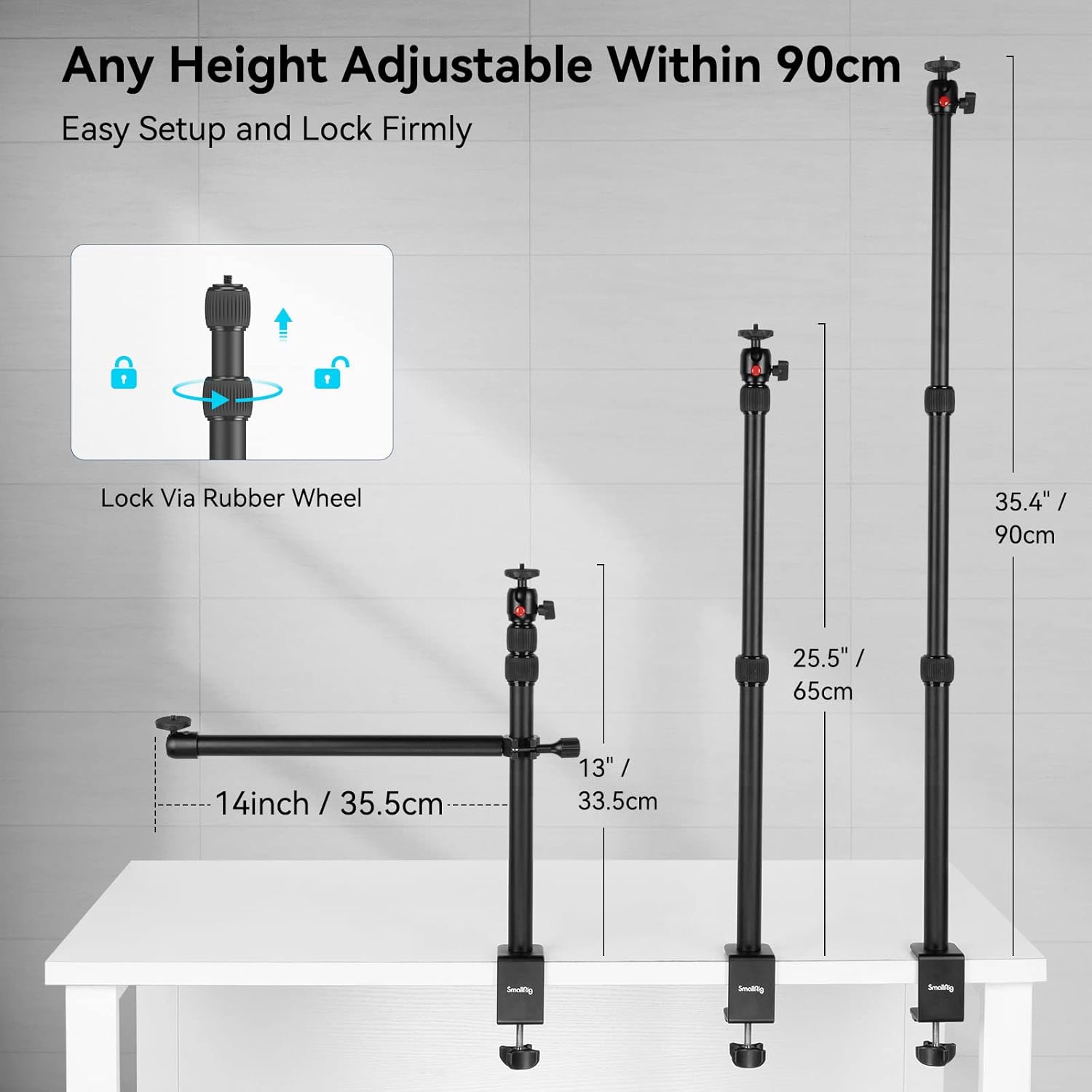 Detalle de SMALLRIG Support de table 3992 avec rotule 1/4" et bras magique pour éclairage et prises de vue