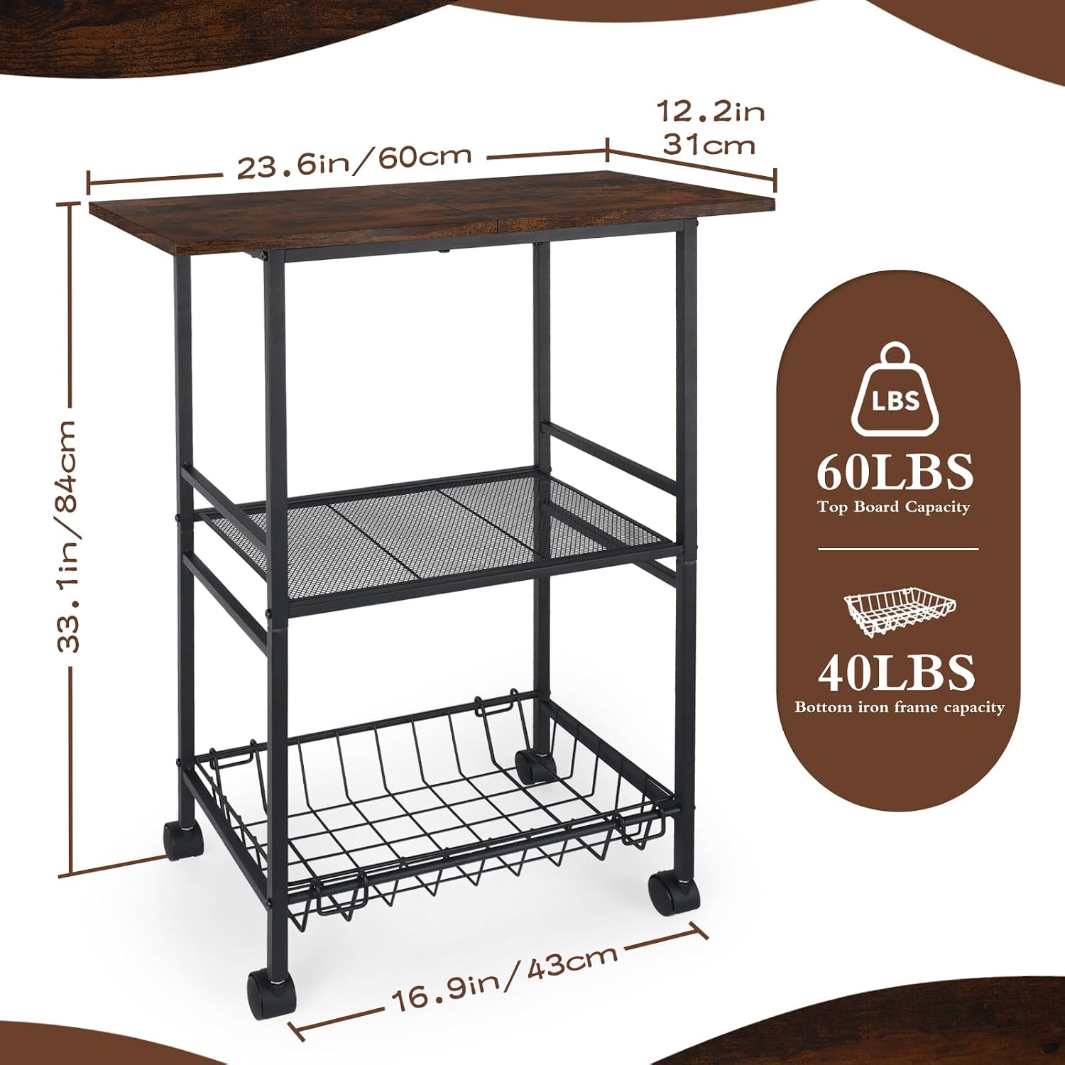 Thumbnail 1 de FIOCNOLE Kitchen Cart with Rustic Wood Top