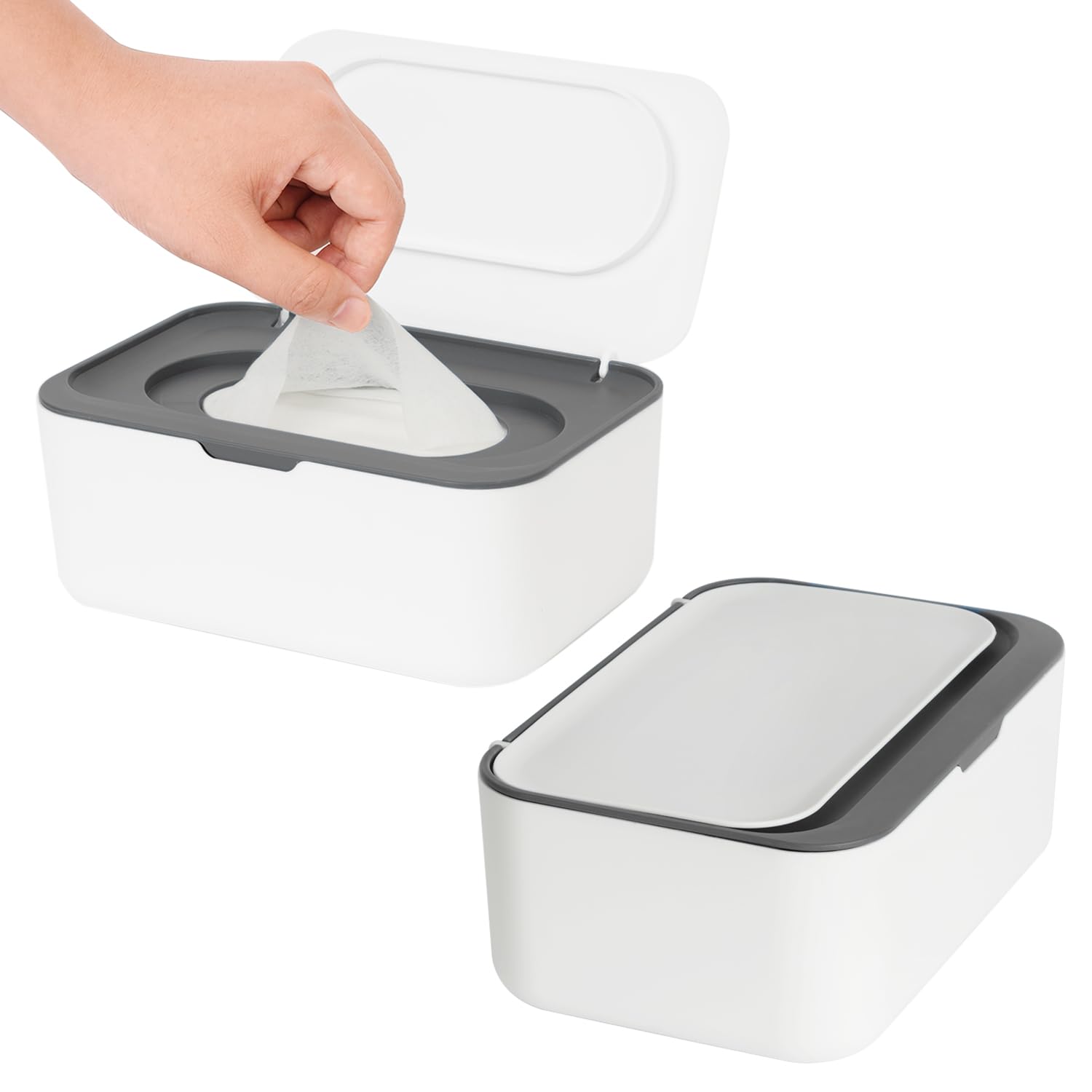 Detalle de Seposeve 2-Pack Wipe Dispensers, Gray Refillable Holders with One-Handed Access