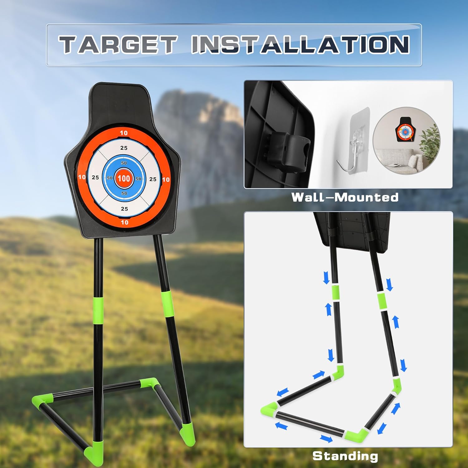 Thumbnail 6 de Bow and Arrow Set for Kids (2-Pack) with LED Lights, 20 Suction Cup Arrows, Standing Target, and Quivers
