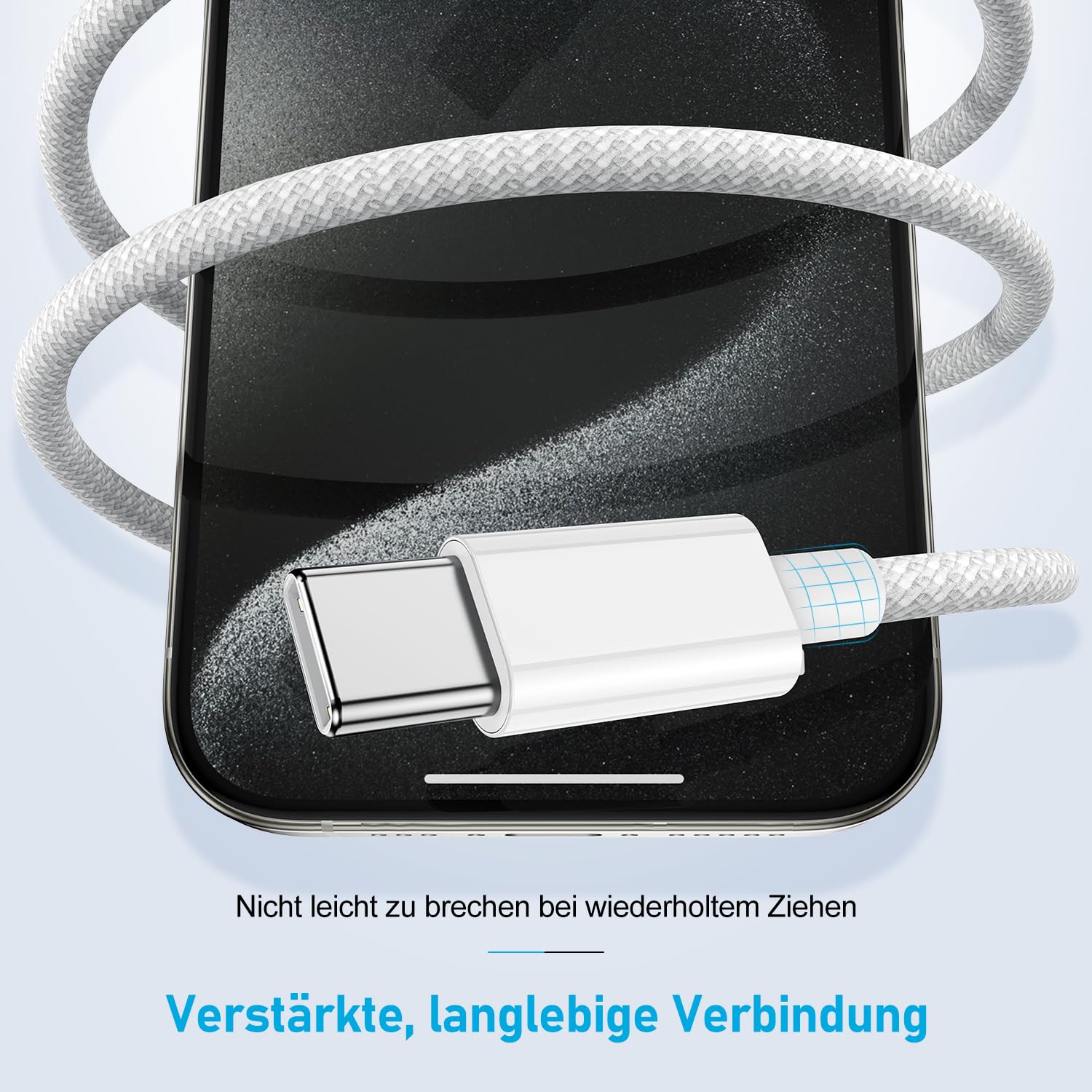 Thumbnail 4 de iPhone 15 Ladekabel 2er-Set geflochten USB‑C auf USB‑C (PD bis 60 W)