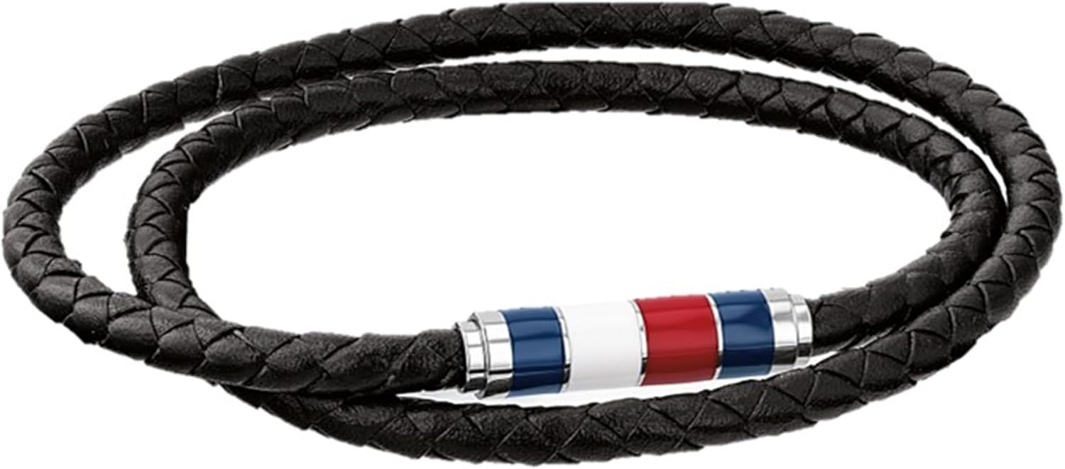 Detalle de Tommy Hilfiger Jewelry Geflochtenes Lederarmband – Herren, Magnetverschluss, 19 cm