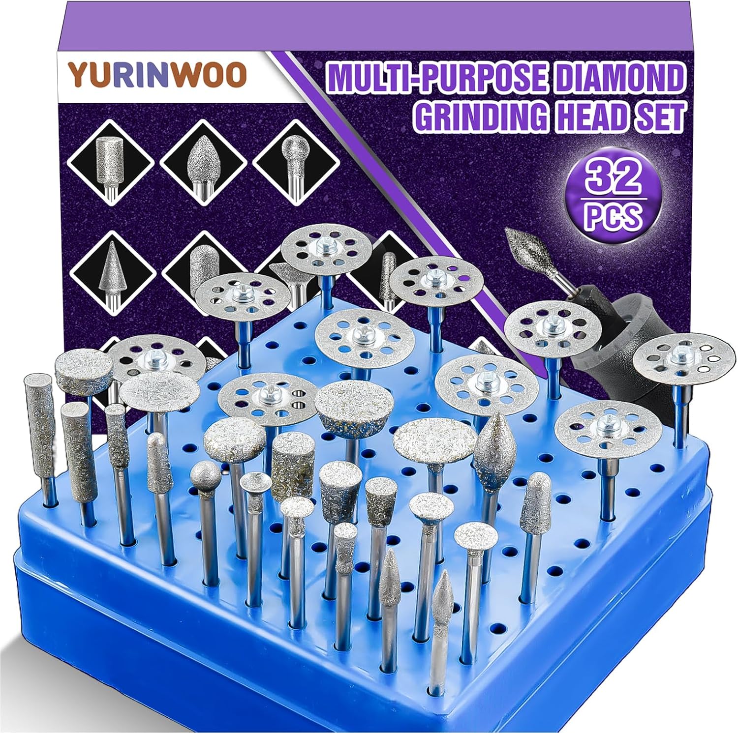 Detalle de YURINWOO 32-delige diamantfreesset voor Dremel-4, met 3 mm schacht