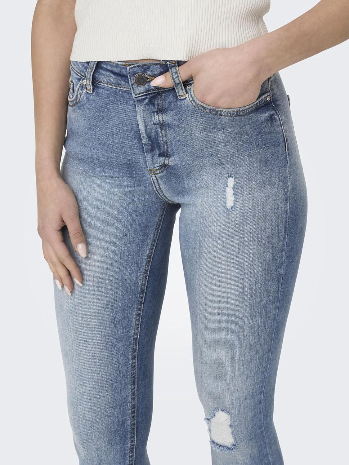 Thumbnail 2 de ONLY Damen Jeans Onlblush Mid Sk ANK Raw – dezente Raw-Hem-Optik, klassische Five-Pocket-Form