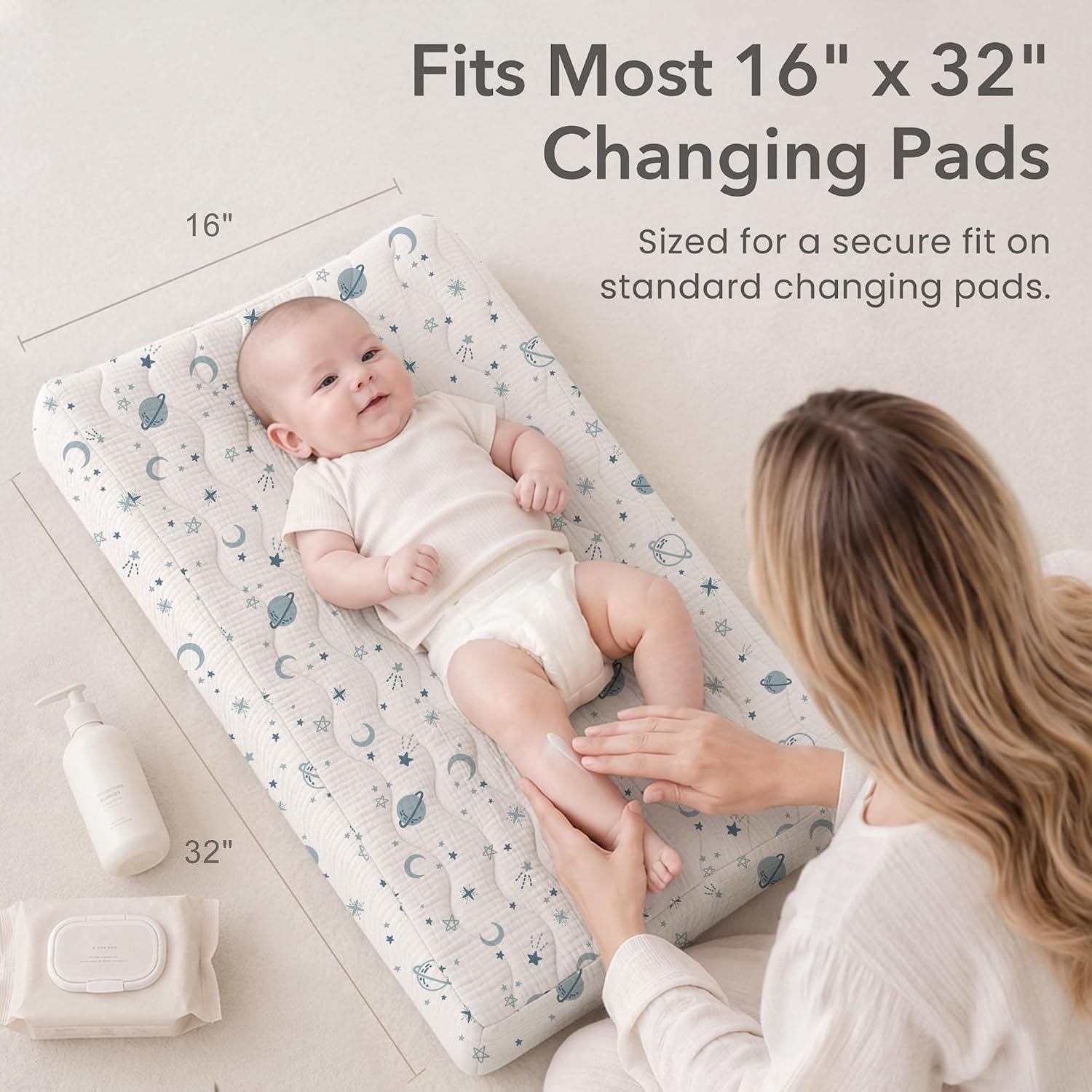 Thumbnail 6 de Konssy Quilted Muslin Changing Pad Cover 32 x 16 Inches